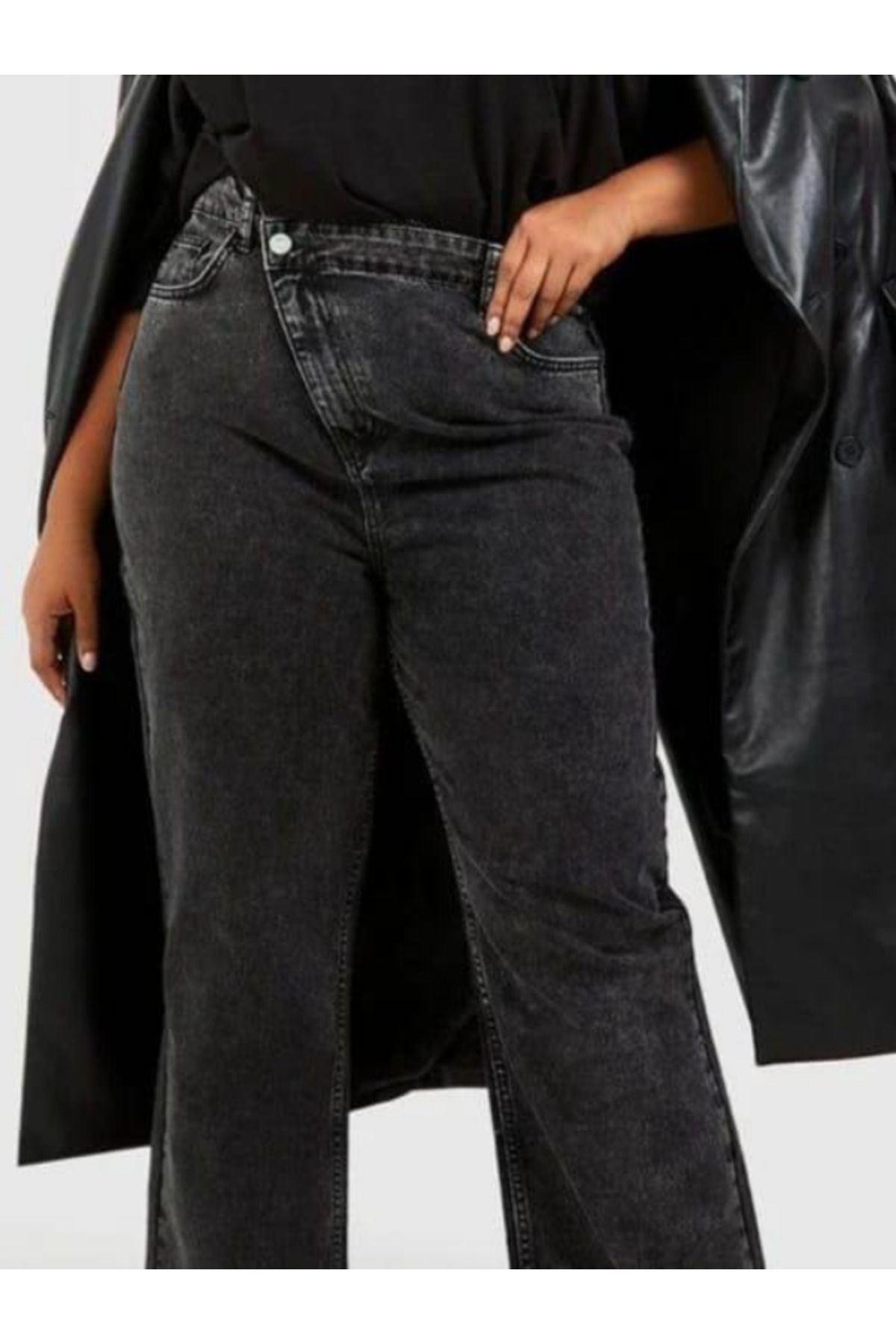 Shop Kafka BÜYÜK BEDEN ASİMETRİK KAPAMALI MODEL JEAN (KOT) PANTOLON SİYAH