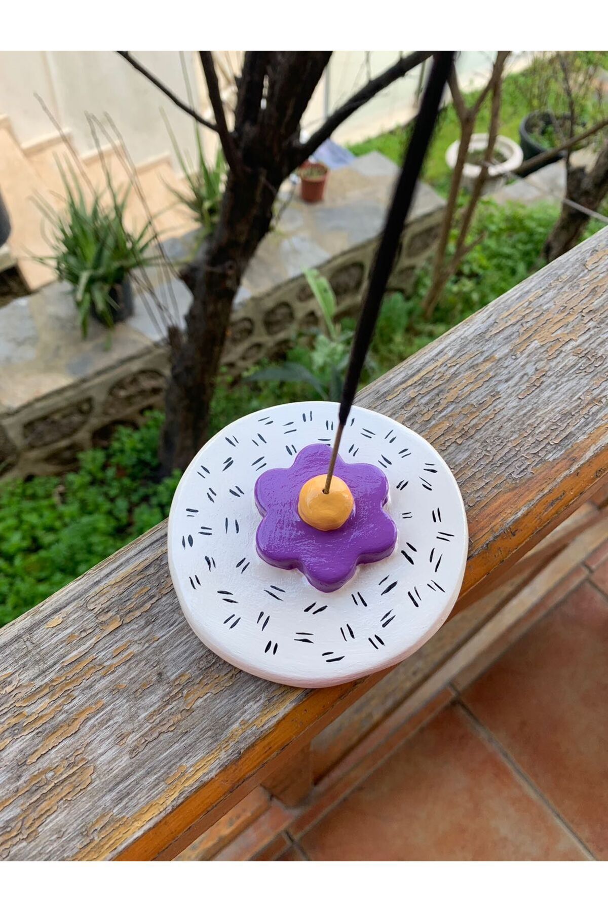 Merkür Candle El Yapımı Seramik Tütsülük Papatya Detay