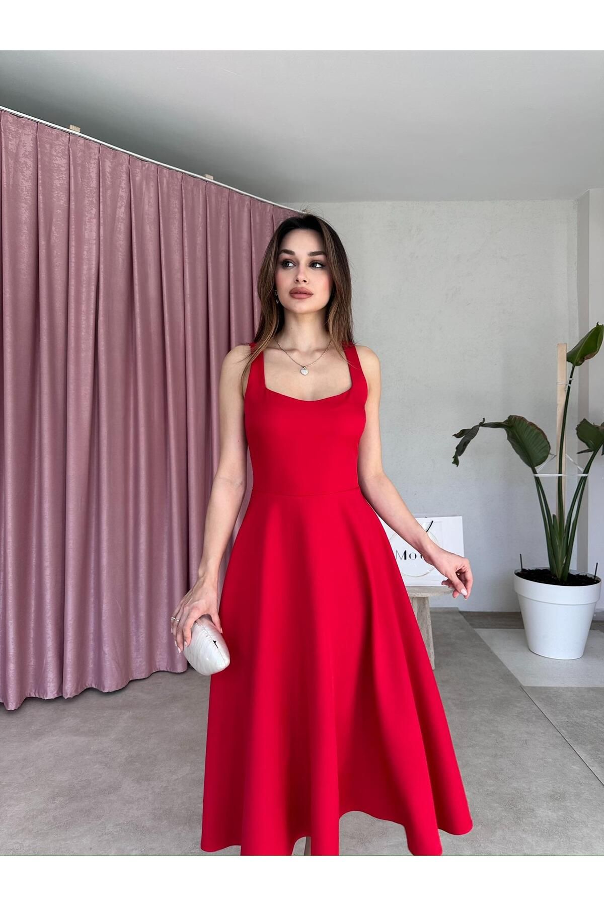 Mooi Butik DANDELİON Midi Elbise 5320 - Kırmızı