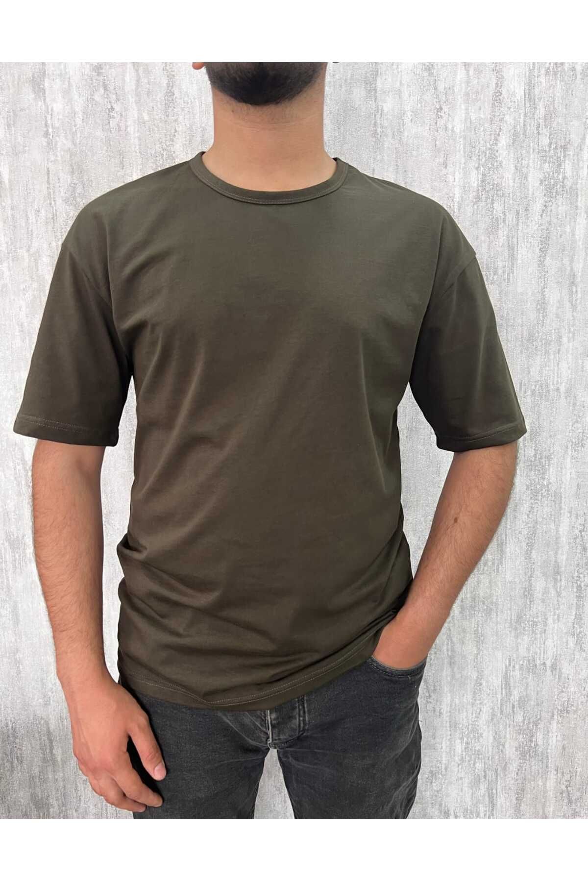 ELİF COLLECTİON Haki Bisiklet Yaka T-shirt