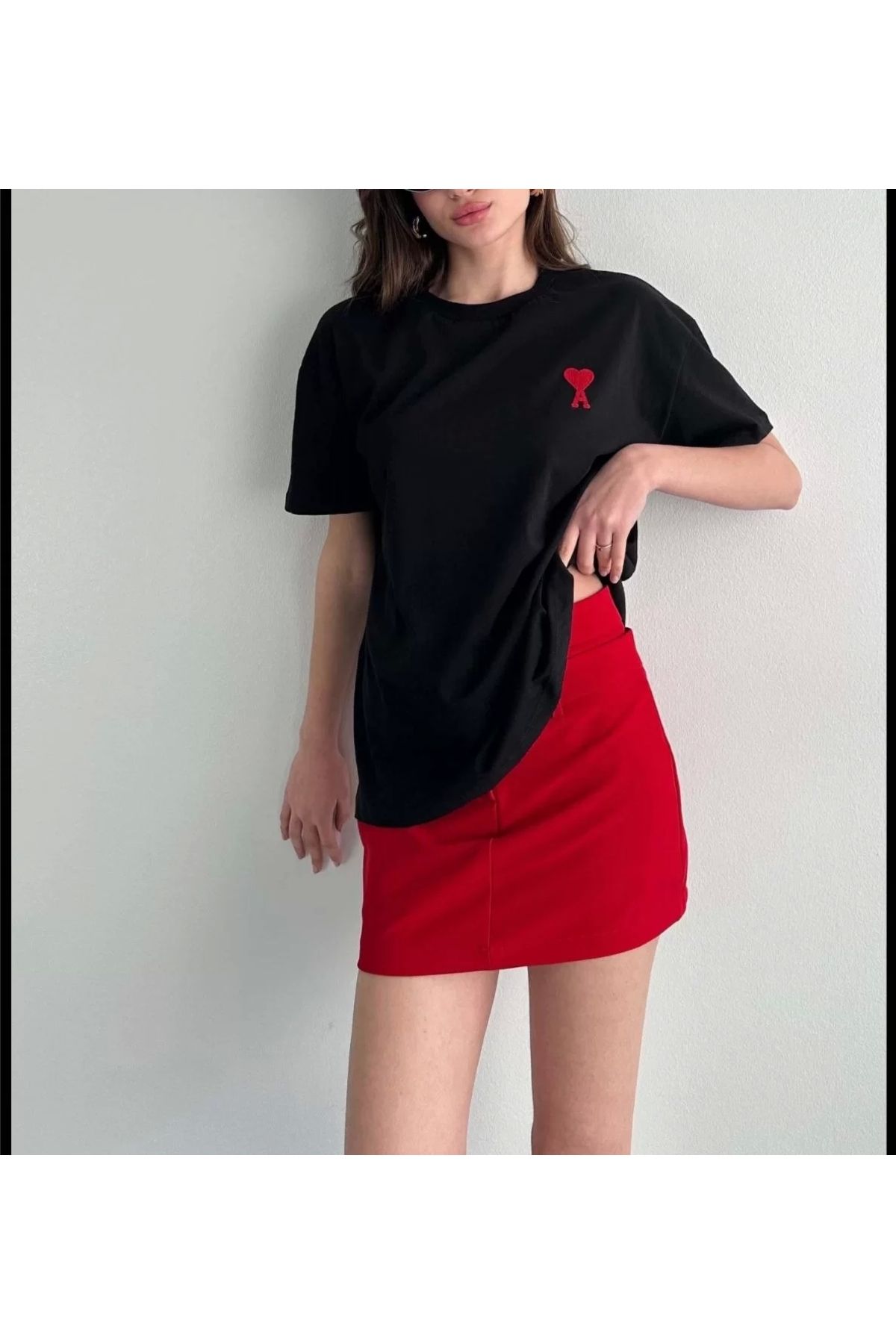 CVS Unisex Bisiklet Yaka Baskılı Oversize T-Shirt - Siyah