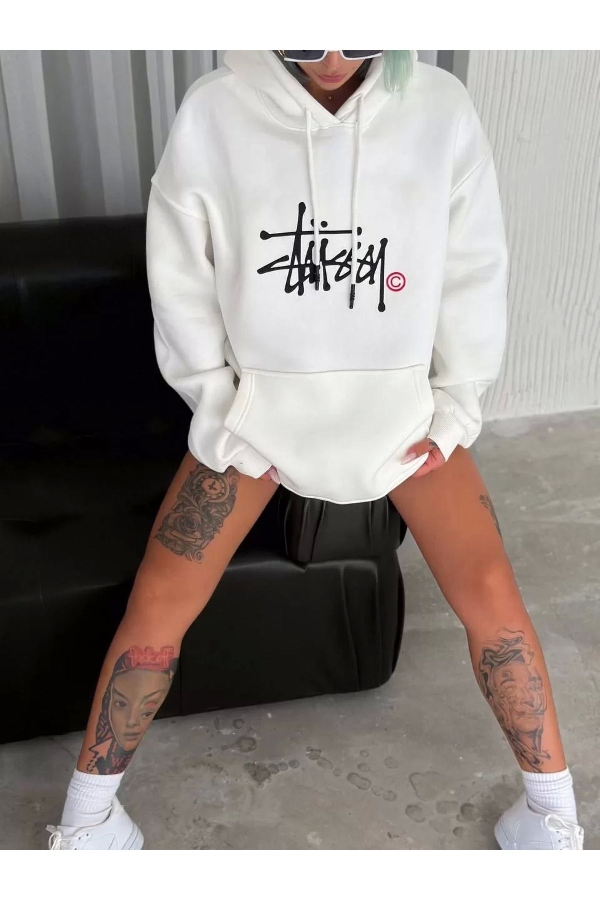 CVS Üç İplik Kapşonlu Baskılı SweatShirt - Beyaz