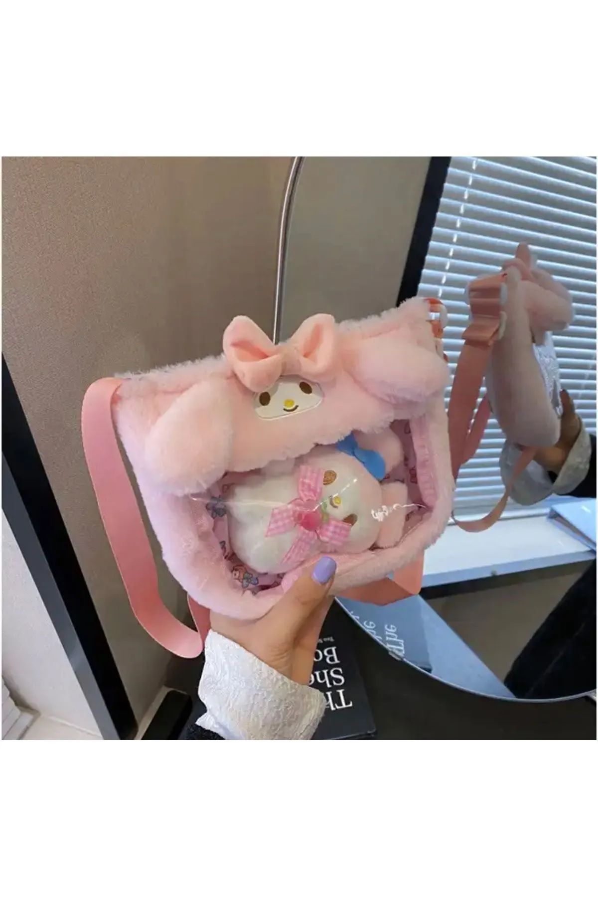 hanemlife My Melodi Melody Kawai Sakura Y2k Sanrio Peluş yarısı Şeffaf Anahtalık Çanta Süsü Askı Ayarlı