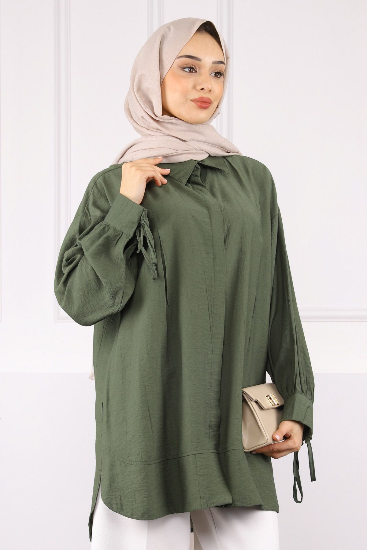 İmajButik Haki Kol Bağlamalı Tunik