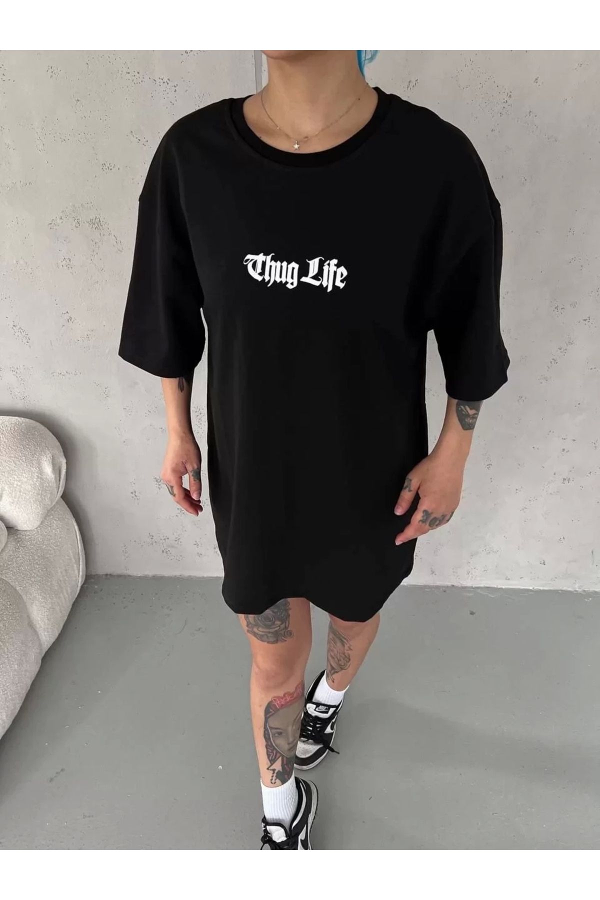 CVS Unisex Bisiklet Yaka Baskılı Oversize T-Shirt - Siyah