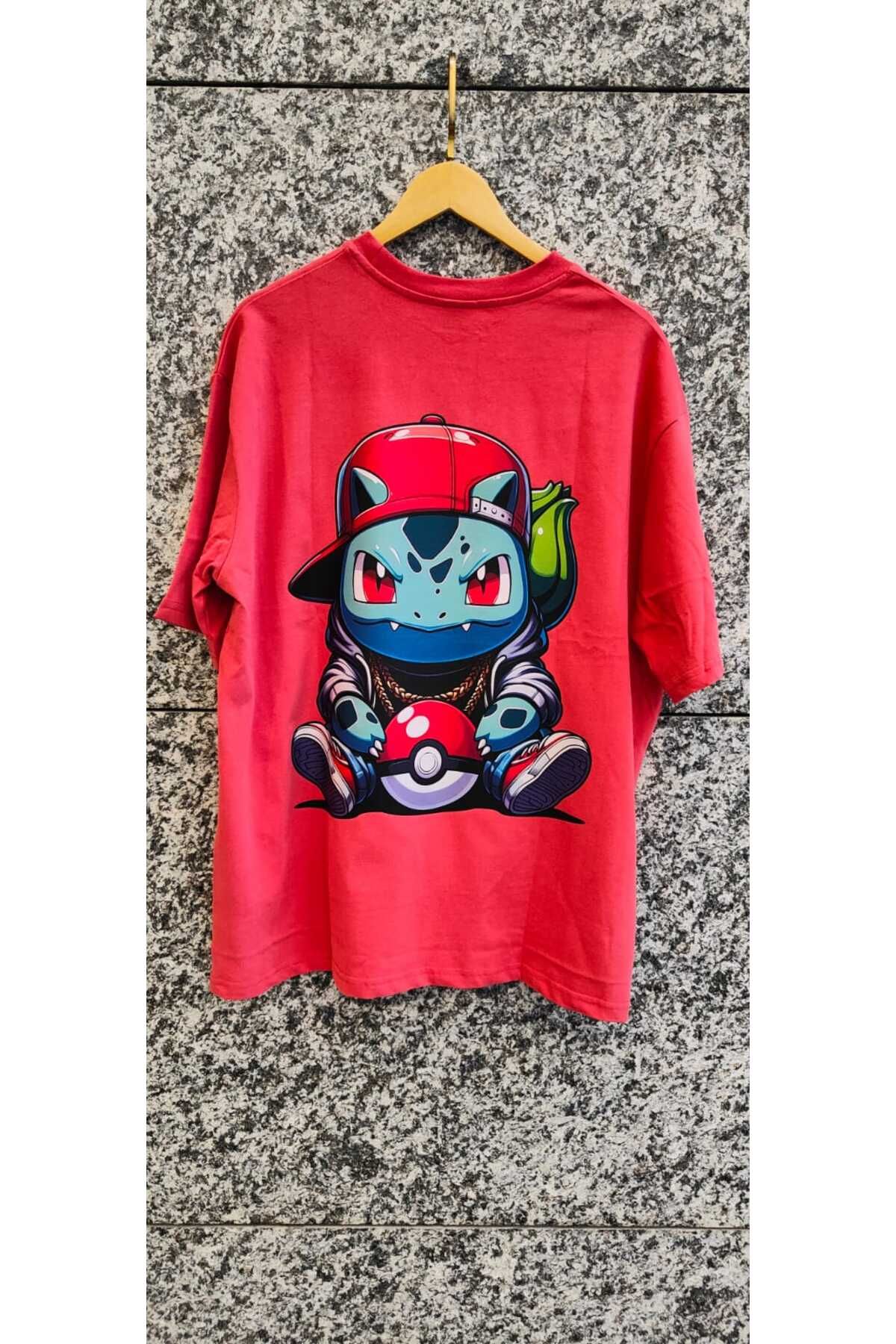 FG KONNİCHİWA POKEMON Pikachu Bulbasaur T-Shirt ART FULL OVERSİZE GENİŞ KALIP DOKUMA %100 PAMUK KUMAŞ