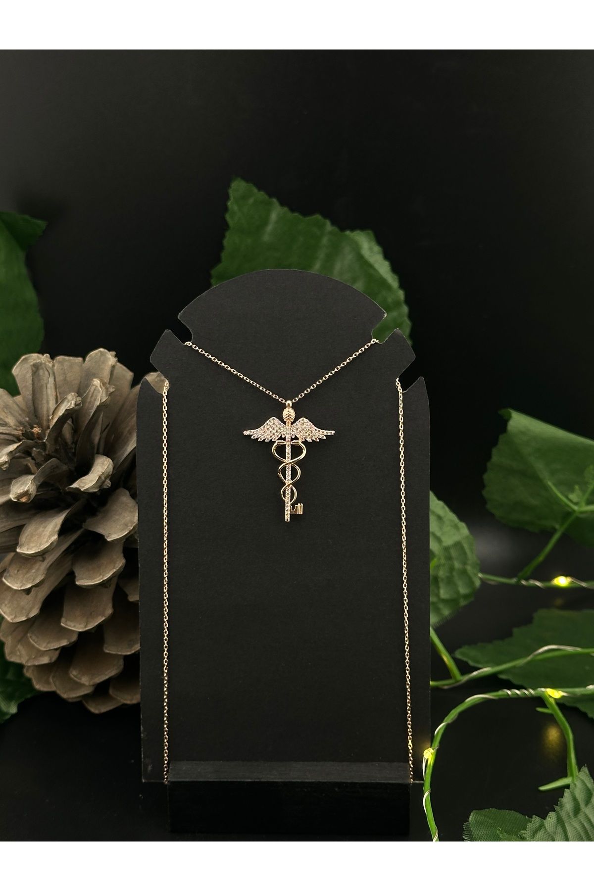 shop Tıp sembolü anahtar, 925 tamamen ( zincir & kolye ucu ) gümüş, rose altın kaplama, kolye