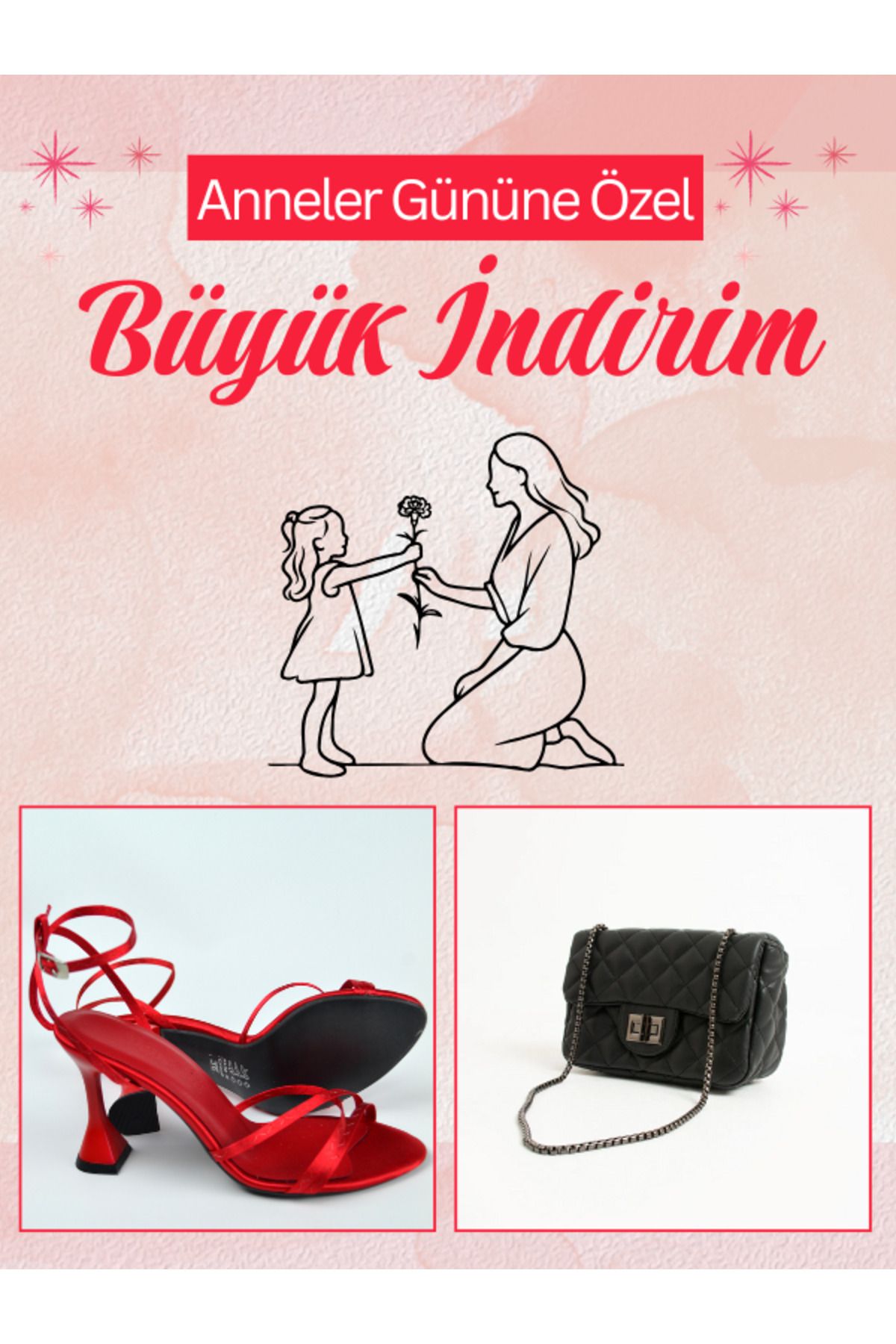 BAKHADİ Anneler Günü Seti Siyah Tokalı Topuklu Ayakkabı+Çanta