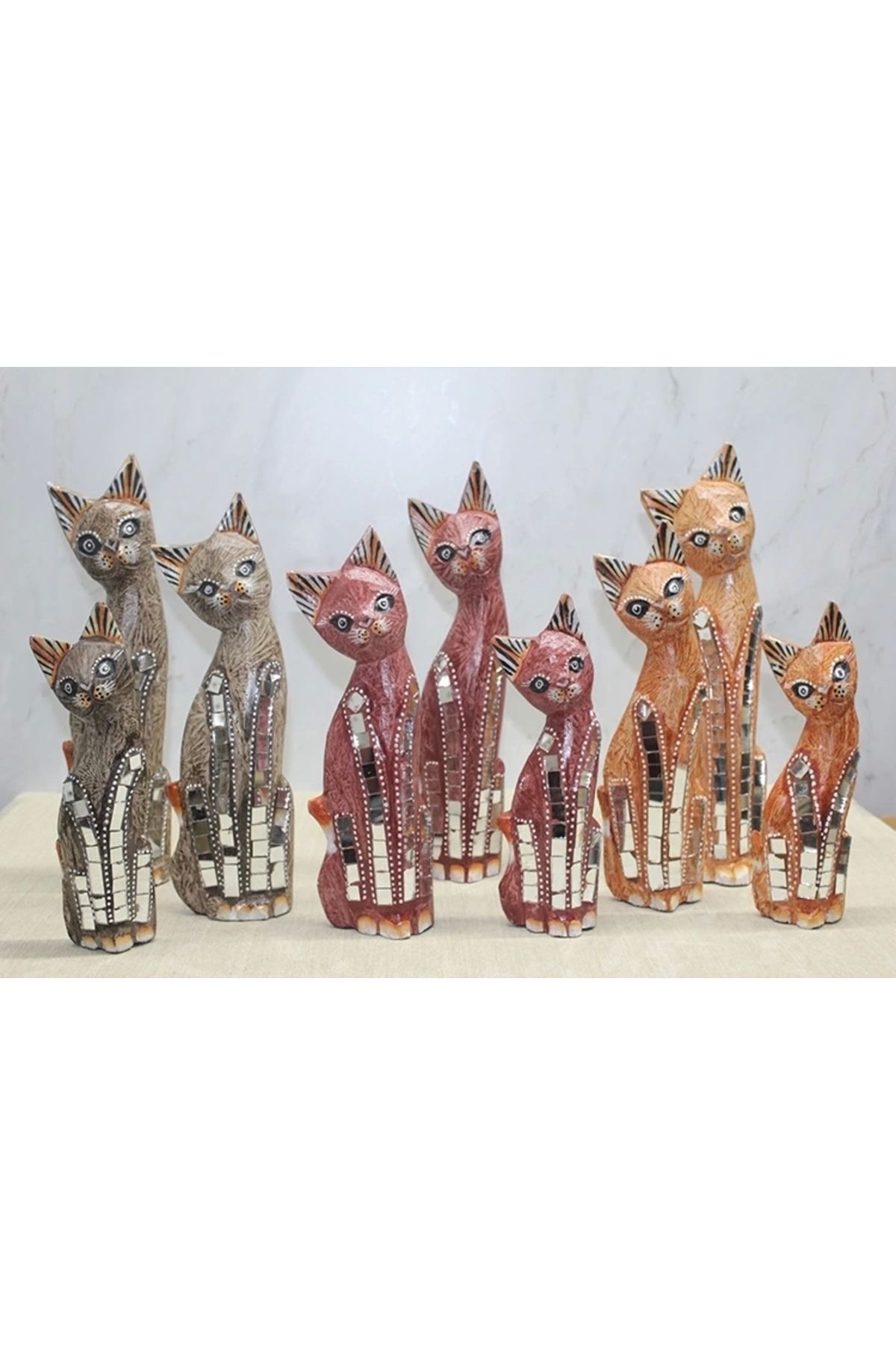 YNT İthalat Ahşap 3'lü Kedi Seti 30 Cm 3sutama-5