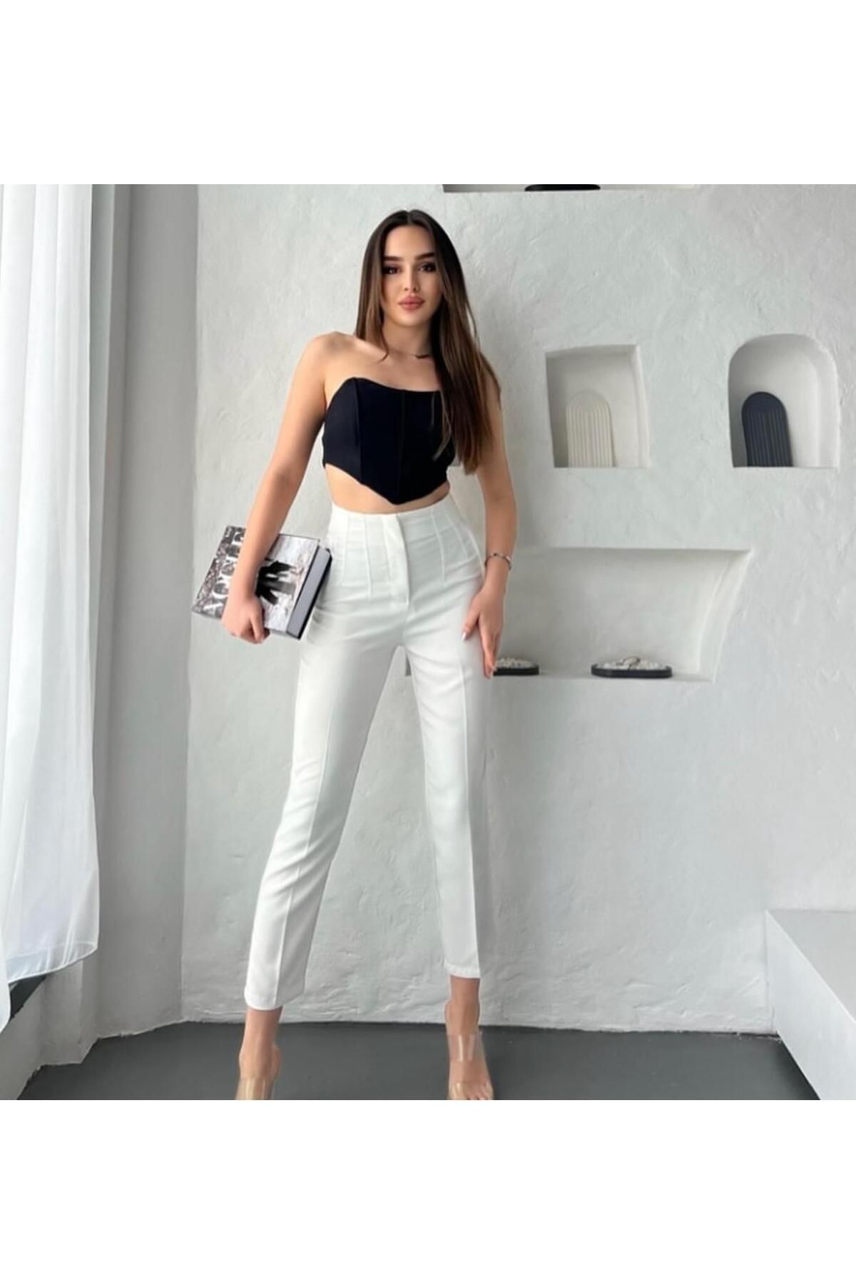 AsiaLife ÖNÜ PENSLİ HAVUÇ KESİM KUMAŞ PANTOLON