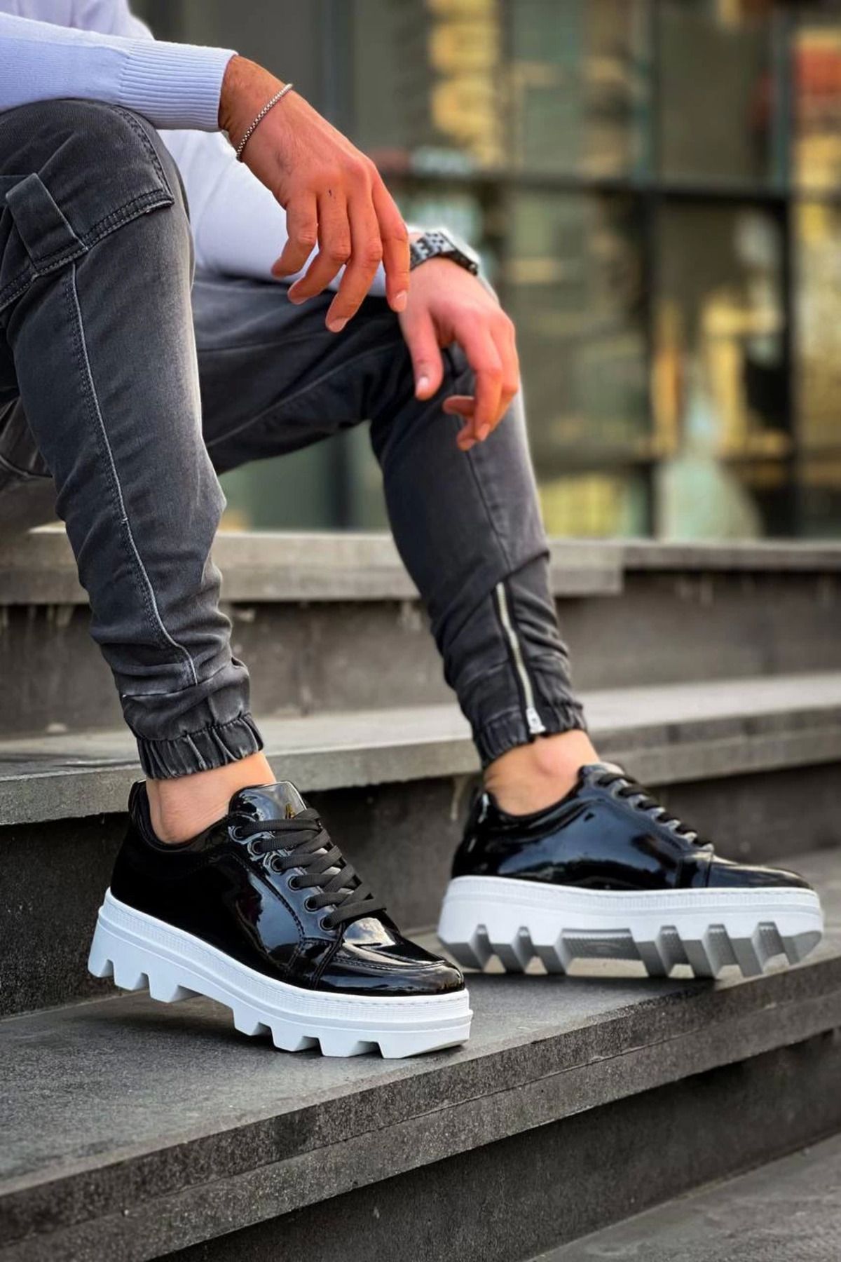 Shop58 Kuback Siyah Rugan Beyaz Yüksek Taban Günlük Spor Ayakkabı