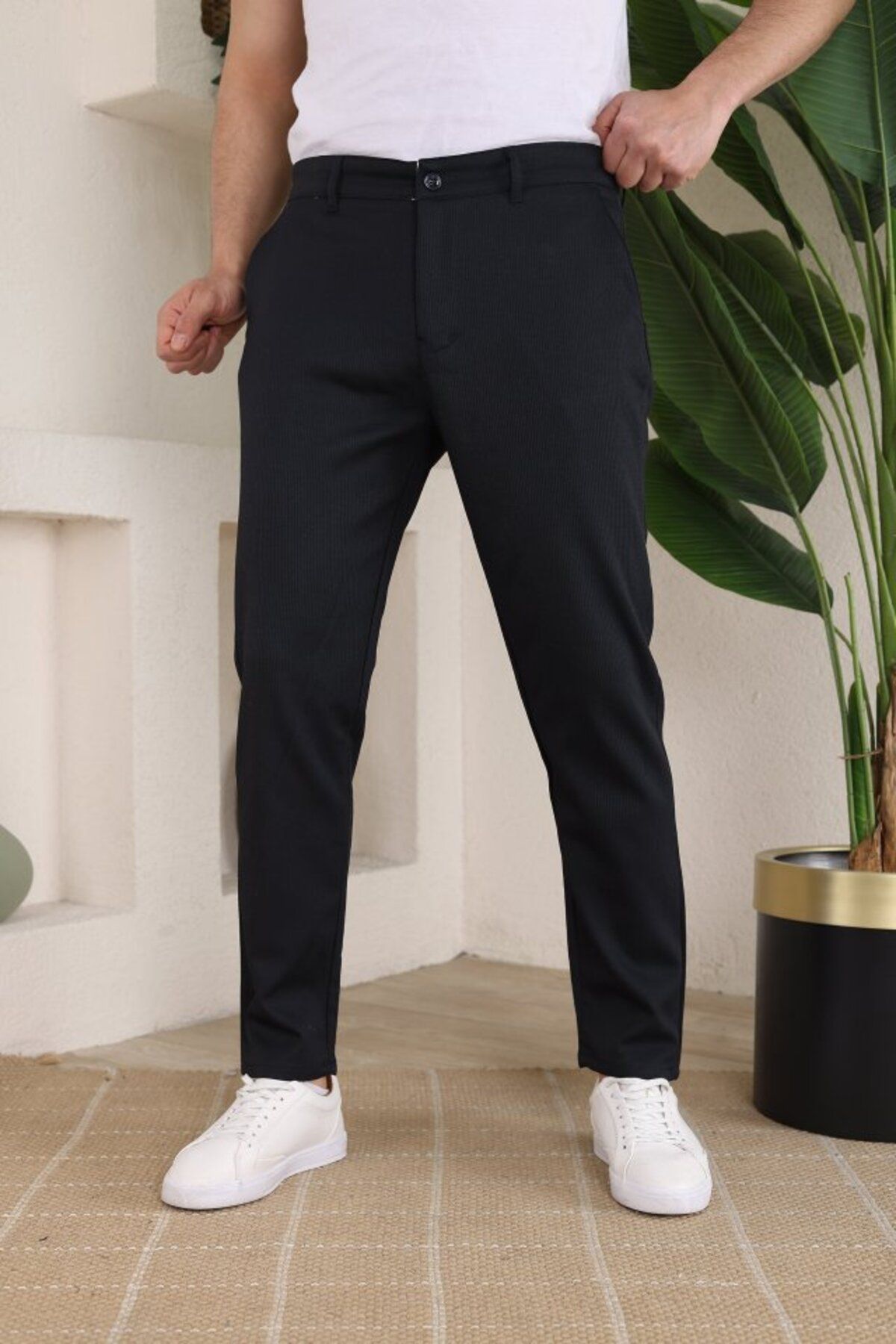 Kokosh moda Erkek Casual Slim Fit Cord Desenli Kumaş Pantolon