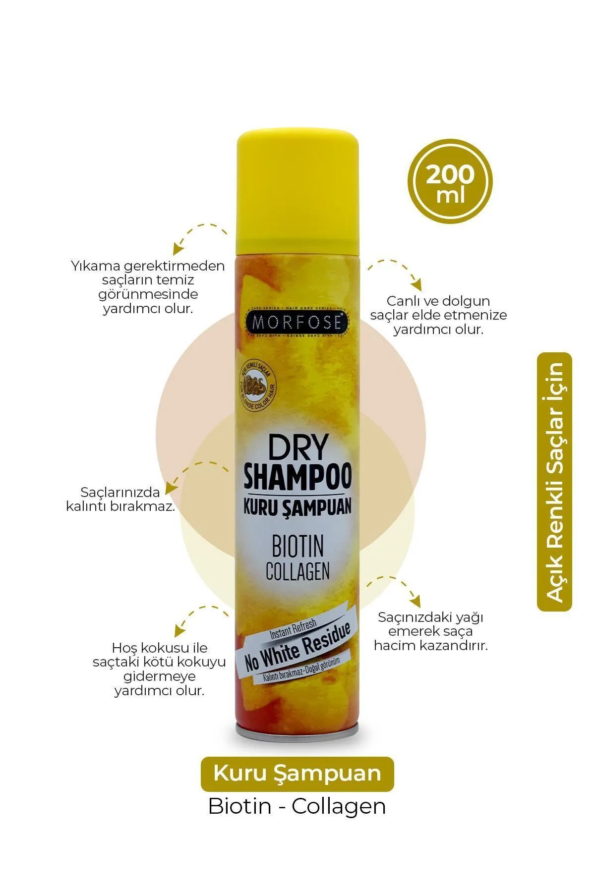 MBB ETİCARET Kuru Şampuan Biotin Collagen 200 ML - Açık Renkli Saçlar - mrfs