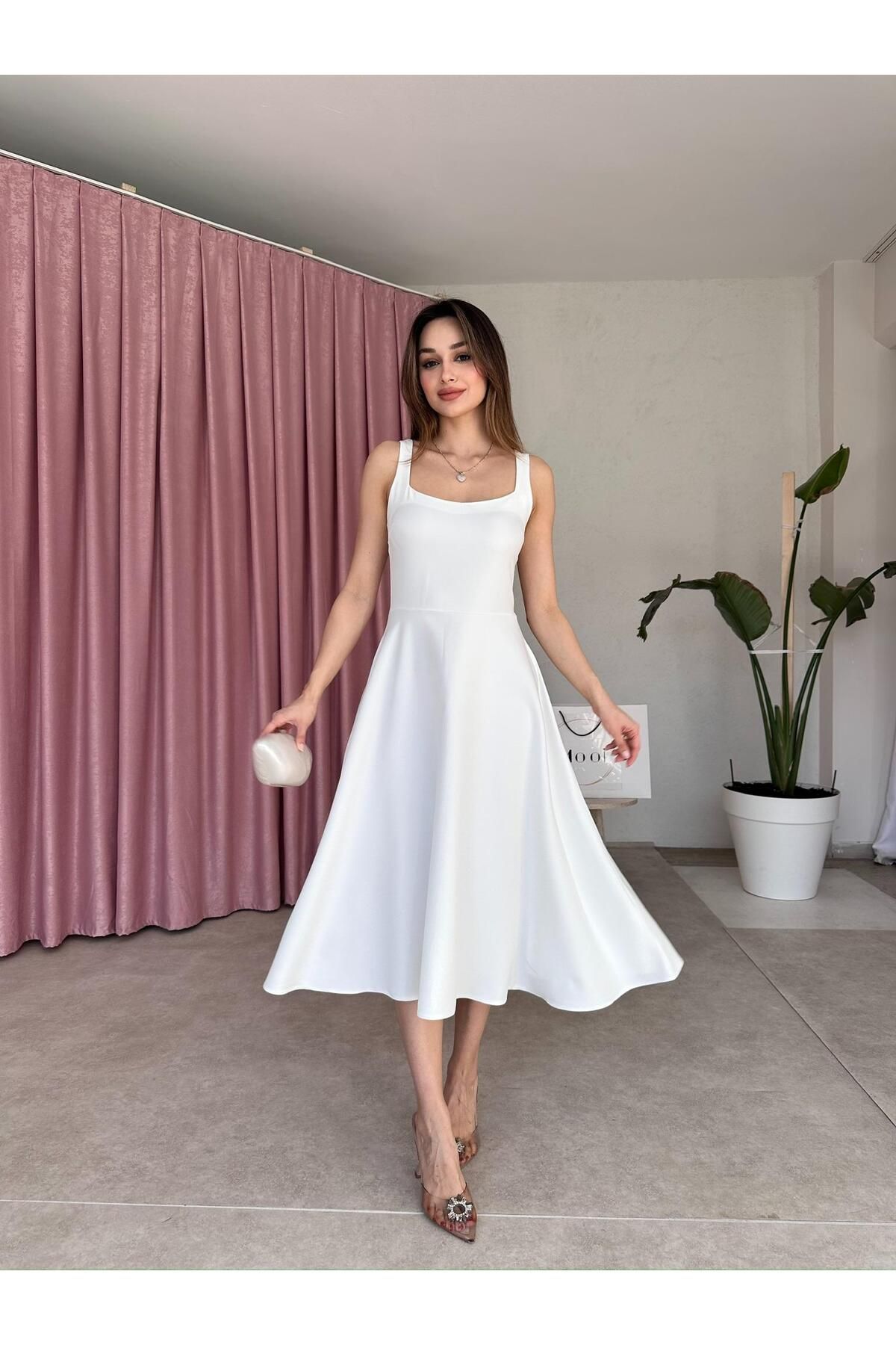Mooi Butik DANDELİON Midi Elbise 5320 - Beyaz