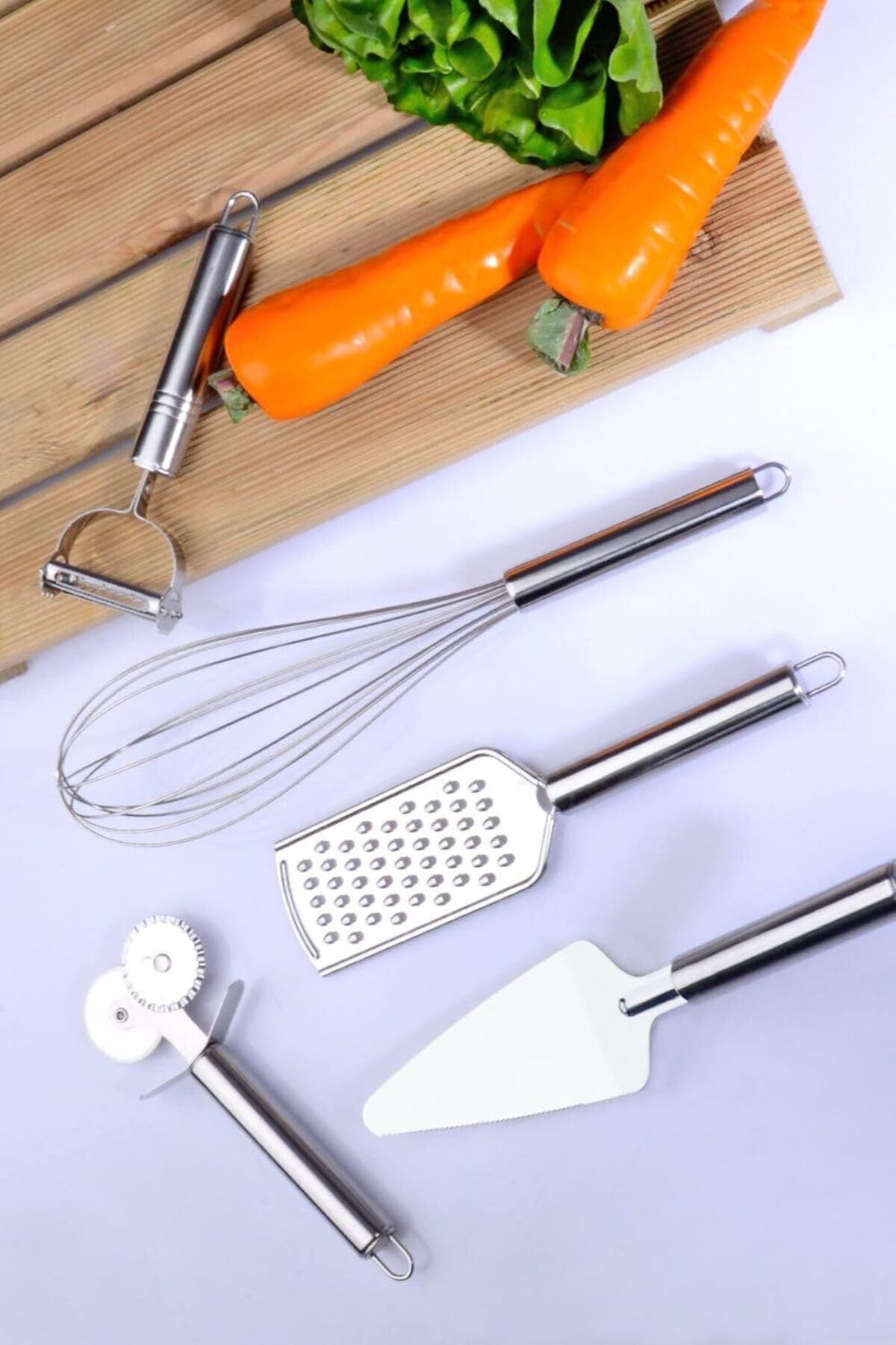 DERİK Derik Kitchen 5 Parça Çelik Paslanmaz Mutfak Servis ve Hazırlık Seti Çeyiz Seti GRİ