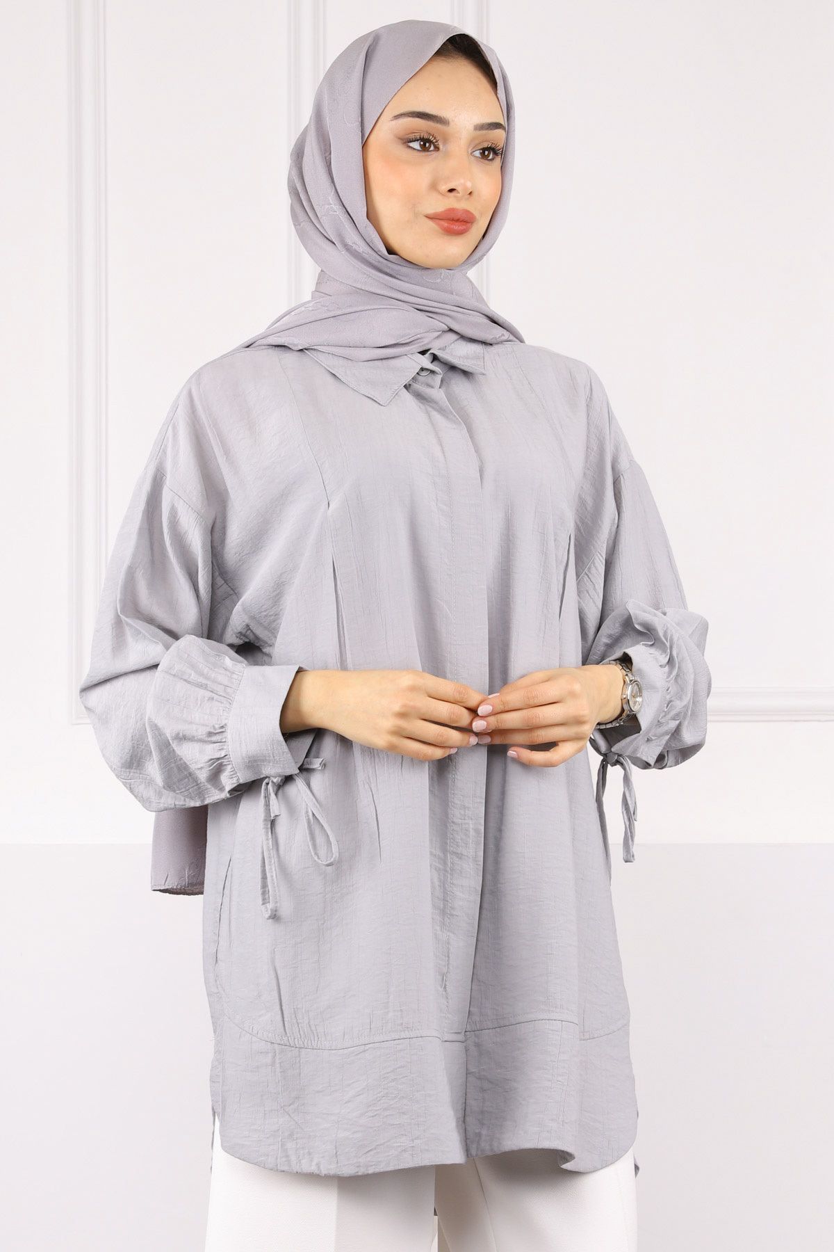 İmajButik Gri Kol Bağlamalı Tunik