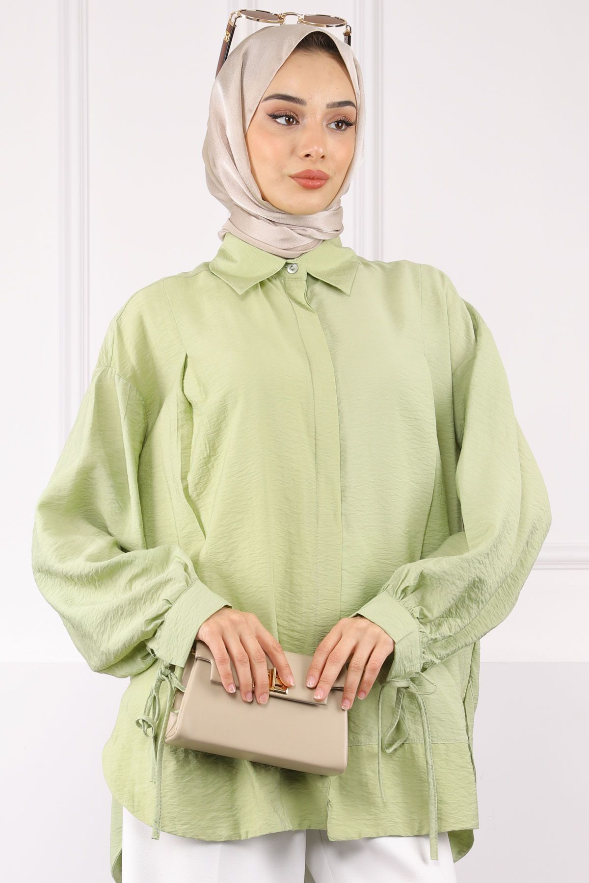 İmajButik Haki Kol Bağlamalı Salaş Gömlek