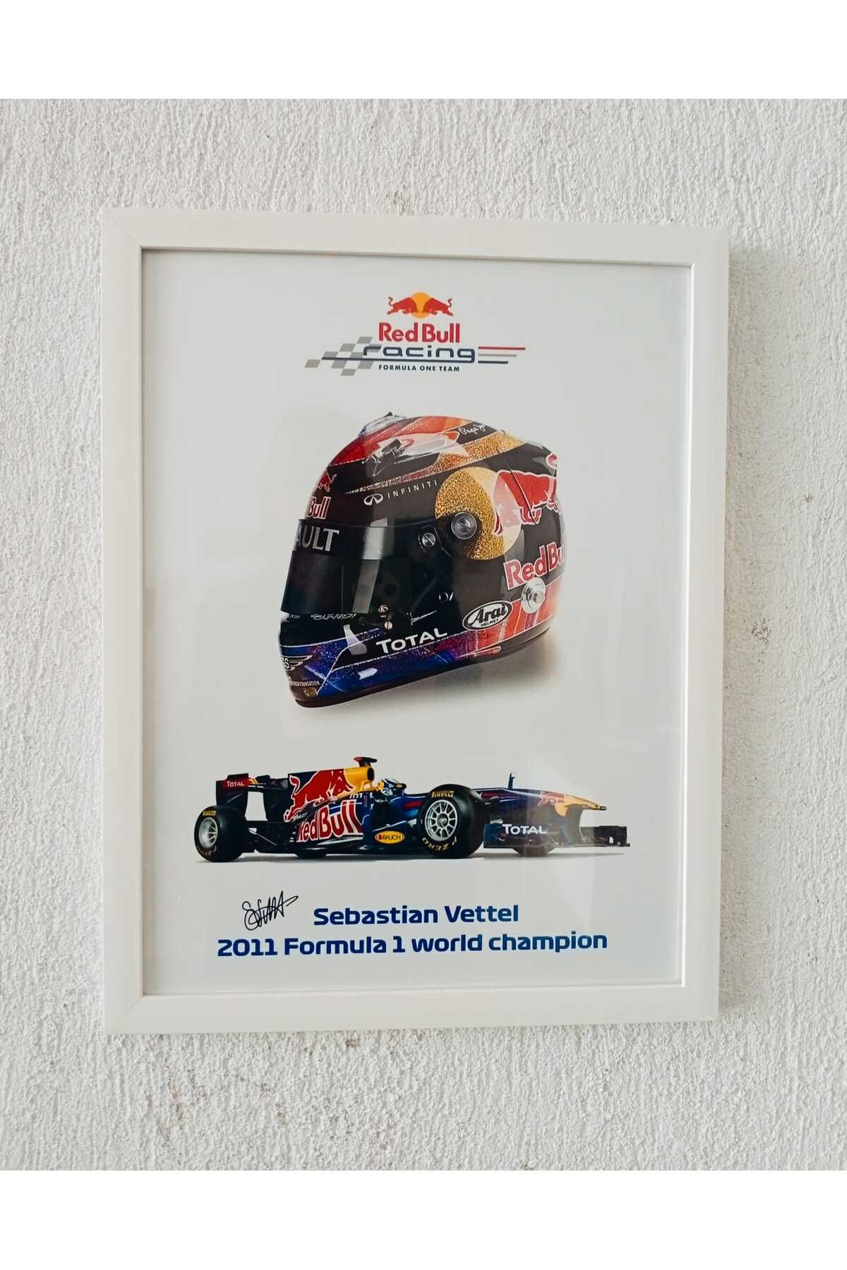 Erdizayn Sebastian Vettel Formula 1, F1 Poster Tablo 1 mm Şeffaf Korumalı ve Çerçeveli