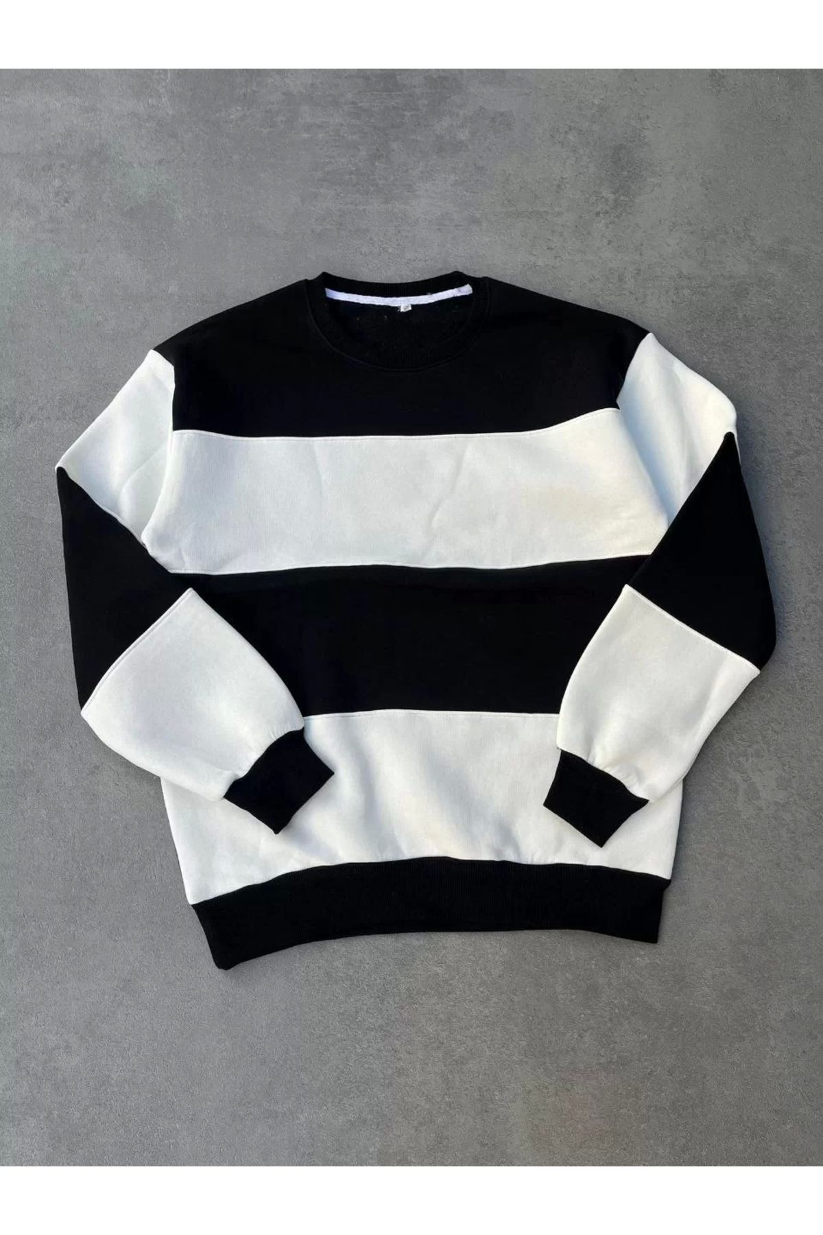 CVS Parçalı Bisiklet Yaka Baskılı SweatShirt - Siyah