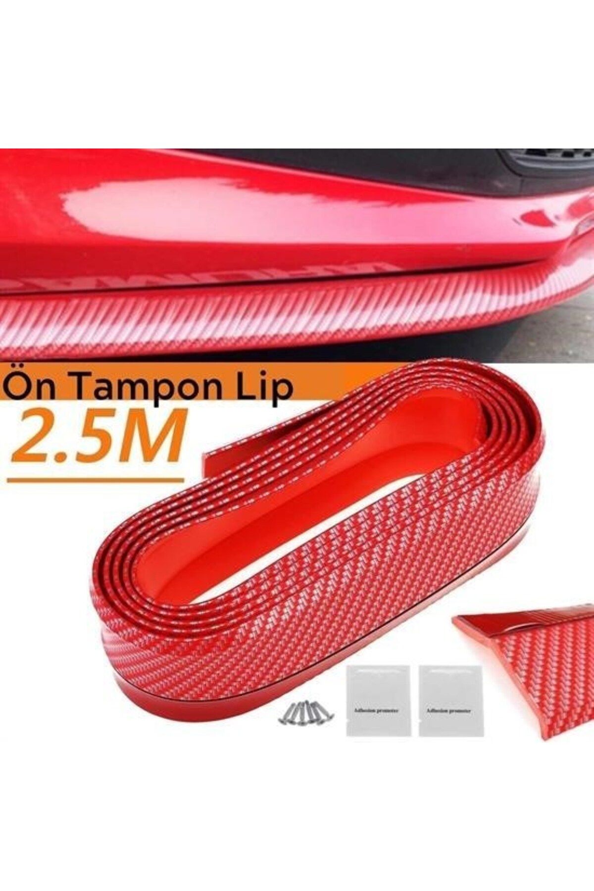 TimeStart Kırmızı Renkli 2,5 Metre Araba Oto Ön Tampon Koruyucu Kauçuk Pratik Tampon Şerit Bant Döşeme