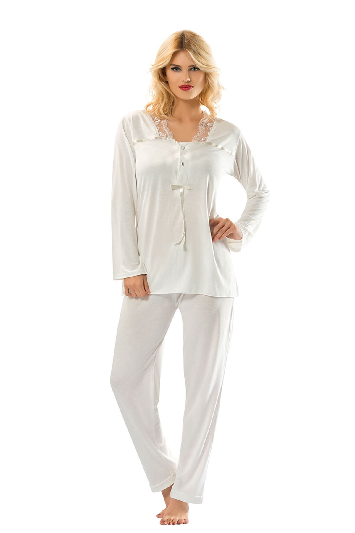 Apollo Butik Ekru Penye Pijama Takımı