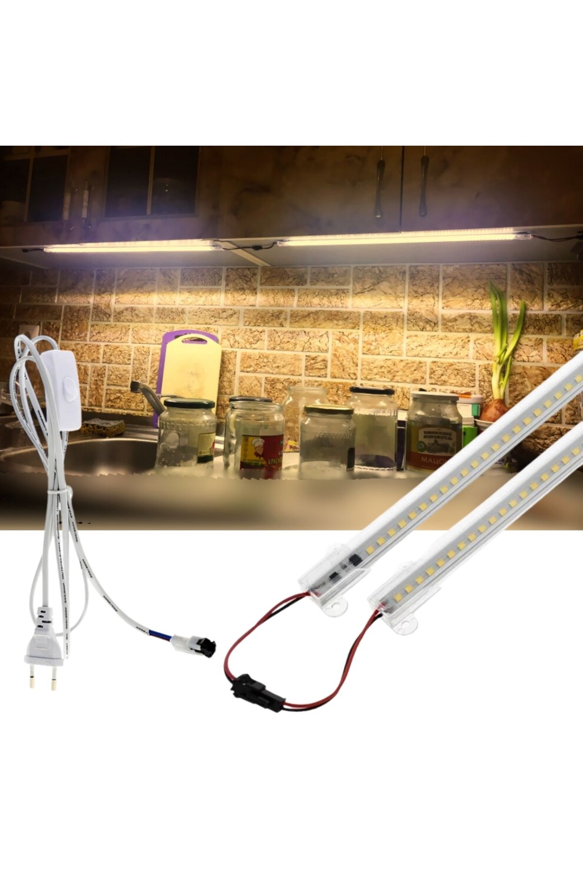 burul SB-6510 2 Adet 50 Cm 220v Şeffaf Çubuk Bar Led Gün Işığı ve Butonlu Fiş