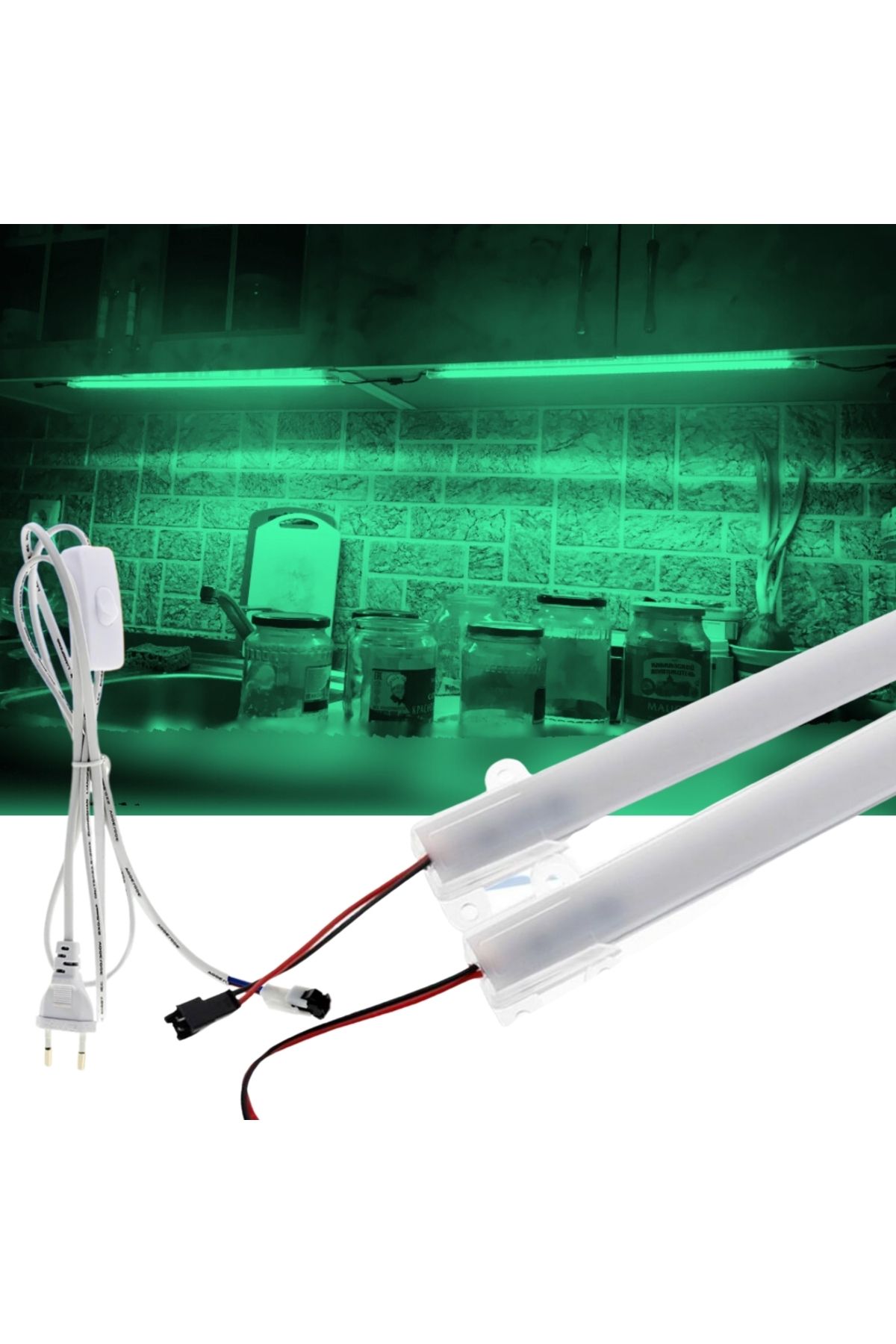 burul SB-6510 2 Adet 50 Cm 220v Opak Çubuk Bar Led Yeşil Işık ve Butonlu Fiş