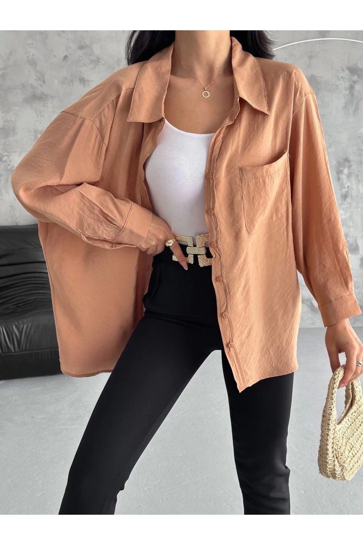 Shop58 Modal oversize cepli gömlek