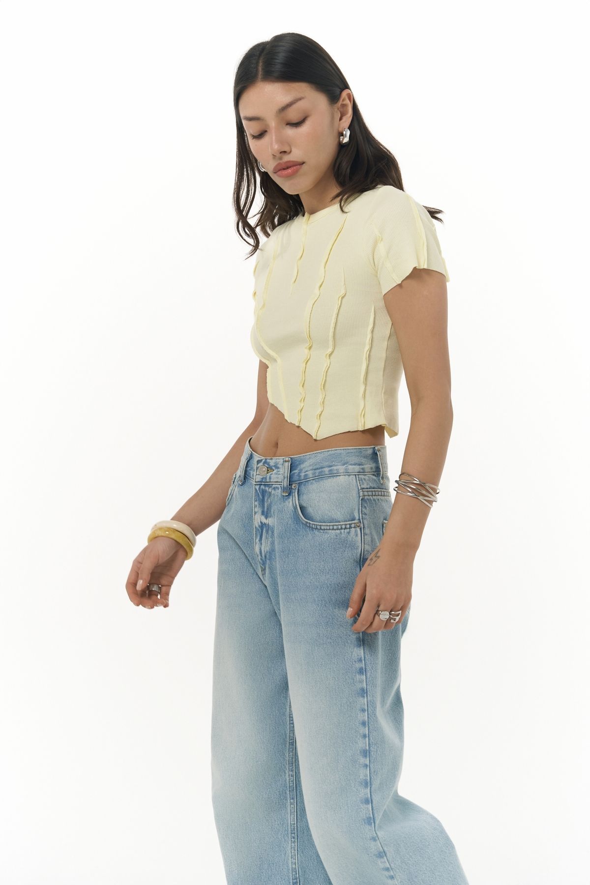 MAİ COLLECTİON Norris Asimetrik Sarı Crop