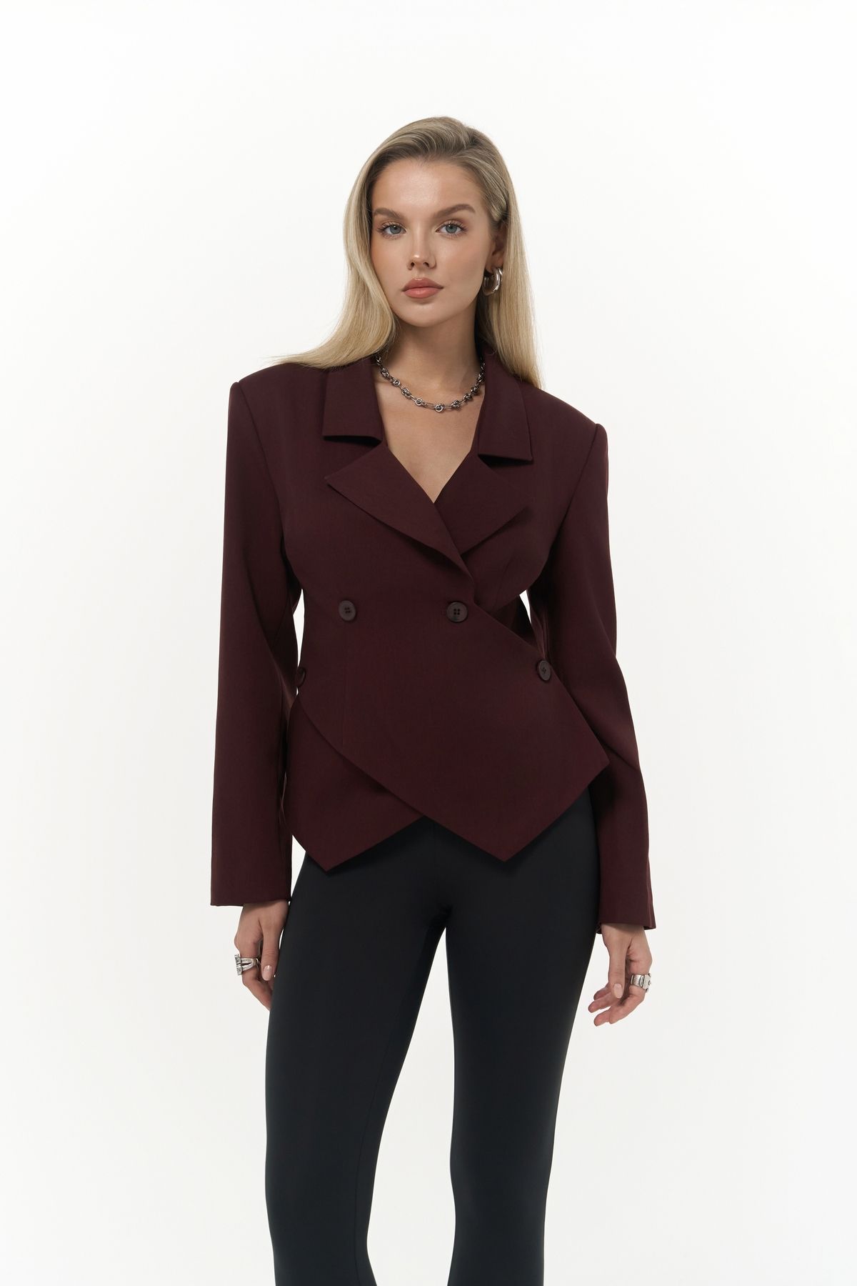 MAİ COLLECTİON Norbury Üçgen Detay Bordo Blazer