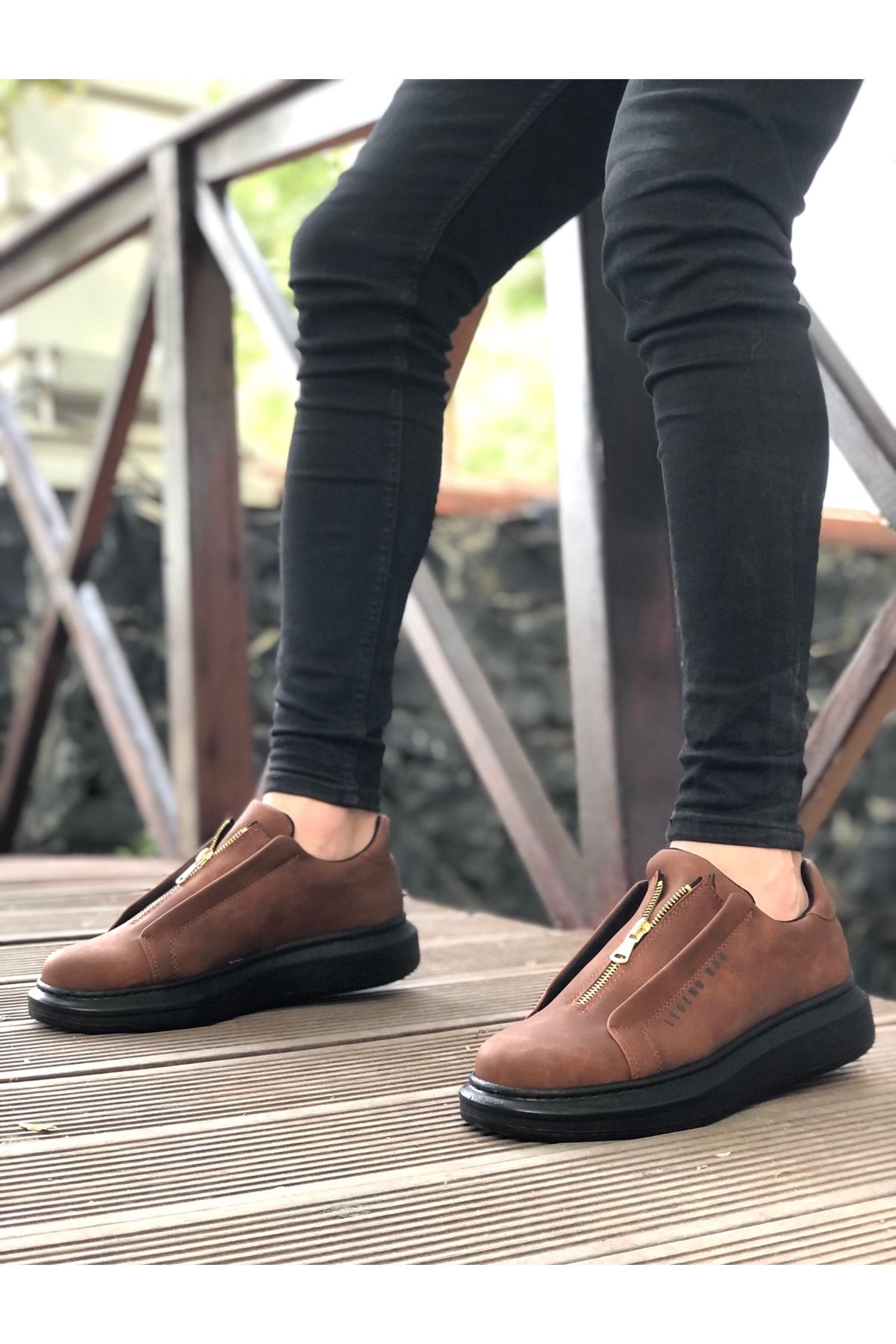 pabucmarketi Fermuarlı Erkek Ayakkabı TABA (SİYAH TABAN)