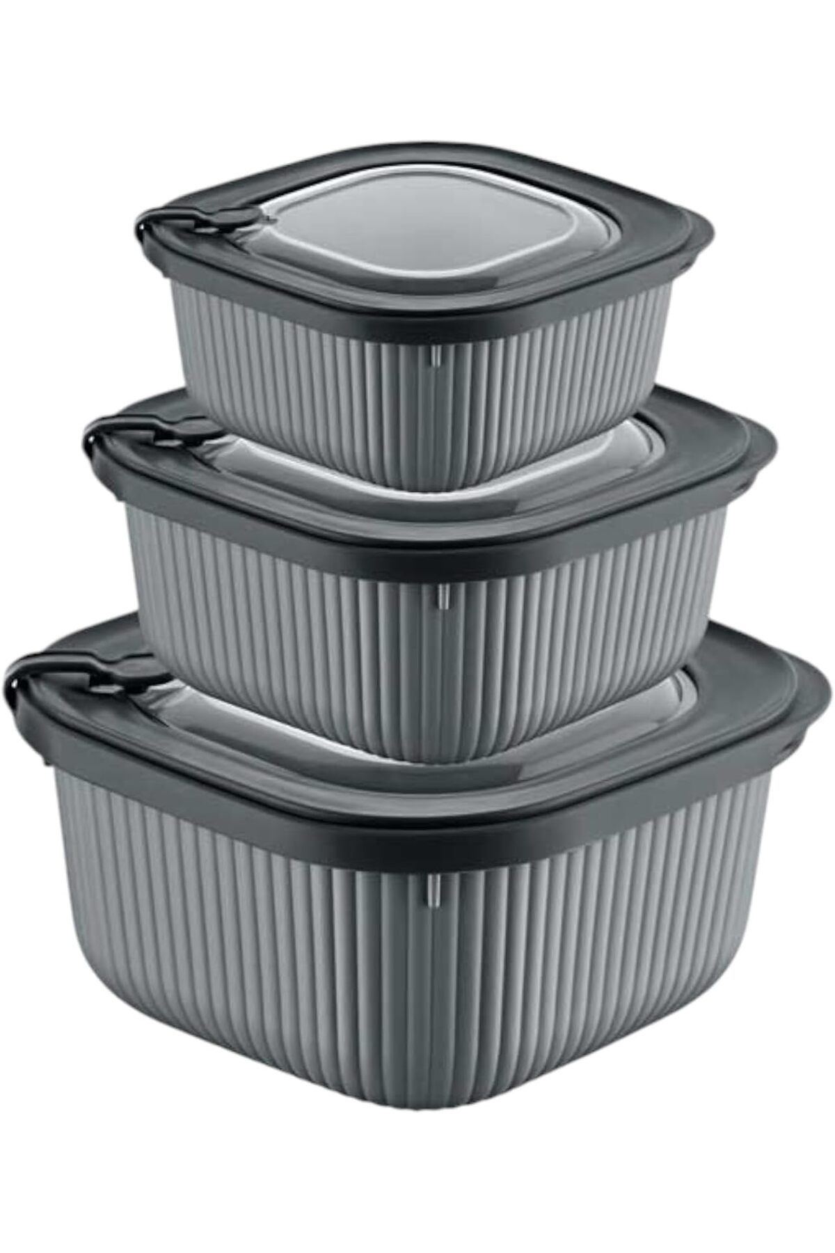 DERİK Derik 3'lü MicroLine Saklama Kabı Seti (600-1100-1800 ml) - Hava Tahliye Kapağı ile Mikrodalgada