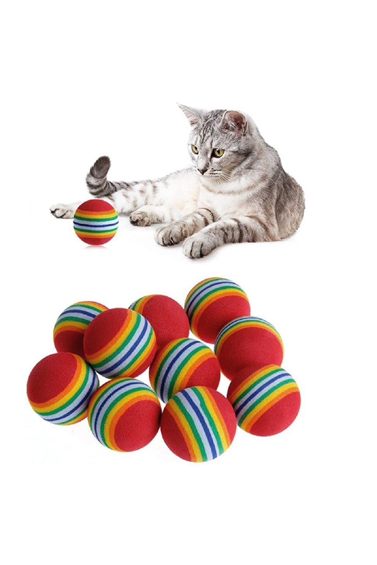 Emperium 3lü Gökkuşağı Sünger Kedi Köpek Çiğneme Oyun Topu 4,2 cm (5122)