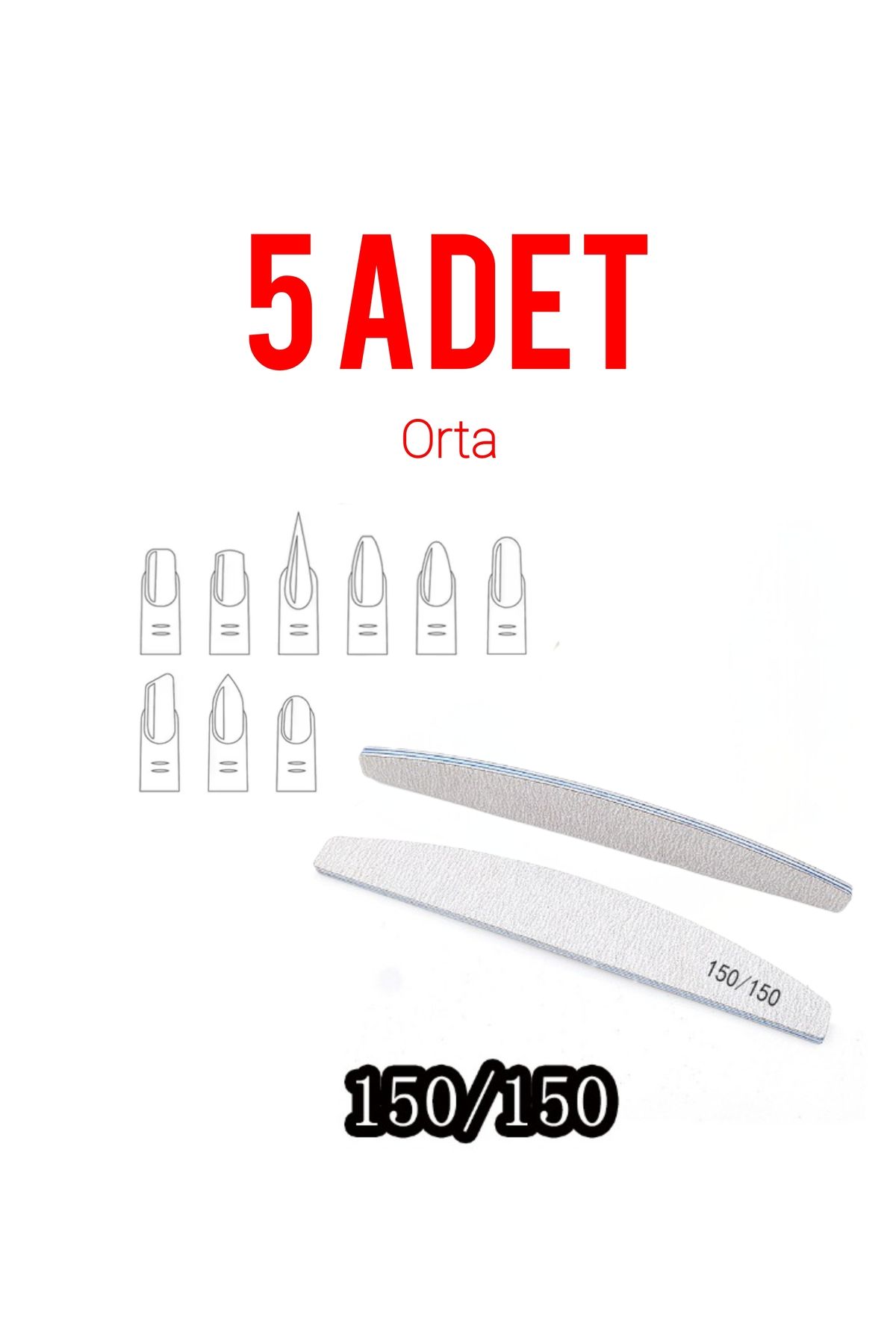 Beauty Box 5 Adet Profesyonel Tırnak Törpüsü Yarım Ay Kolay Tutuş Ergonomik Tasarım Orta #150 Grit
