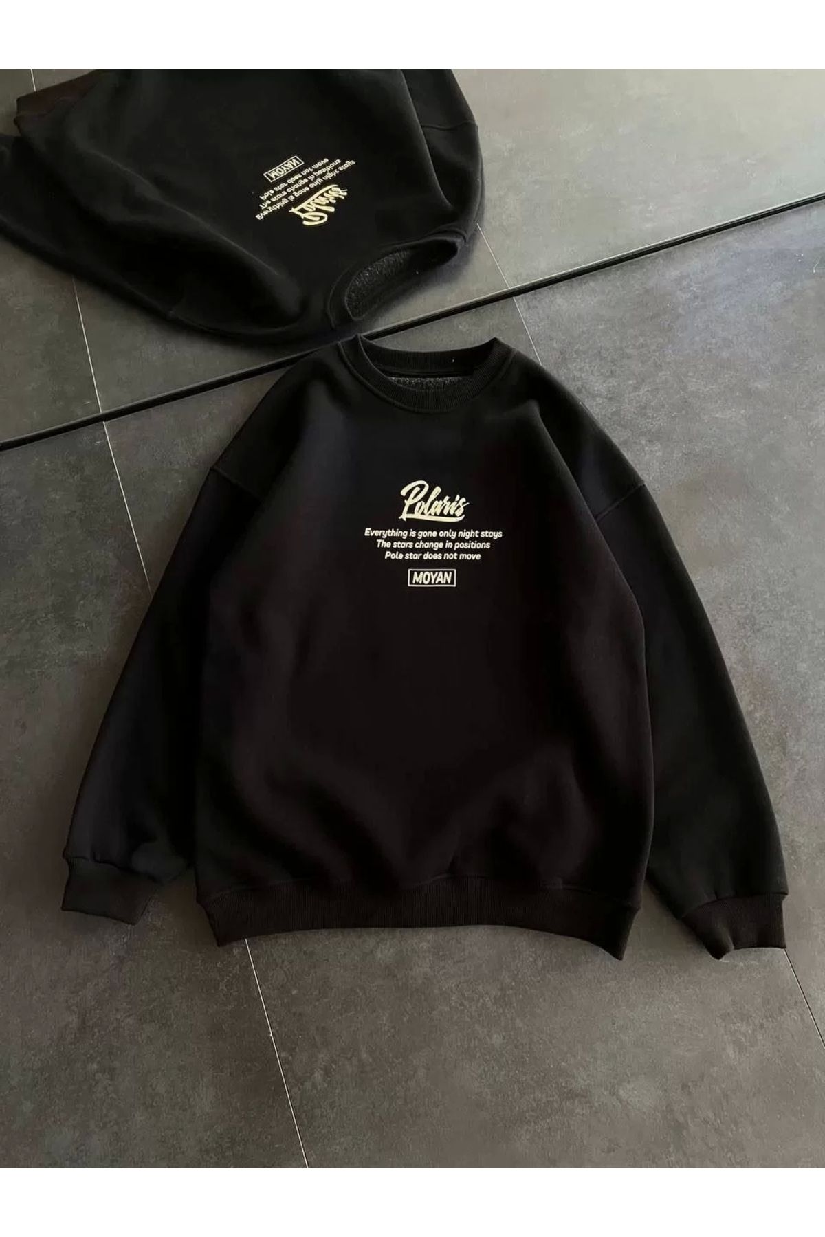 CVS Kışlık Bisiklet Yaka Ön Ve Arka Baskılı SweatShirt - Siyah