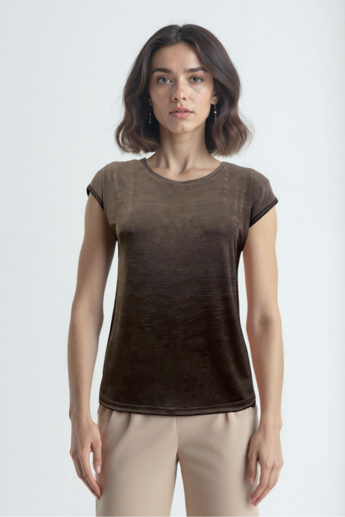 WESTMARK LONDON Kahverengi Bisiklet Yaka Pamuklu Kadın Kısa Kollu T-Shirt BETTY O-NECK TOP