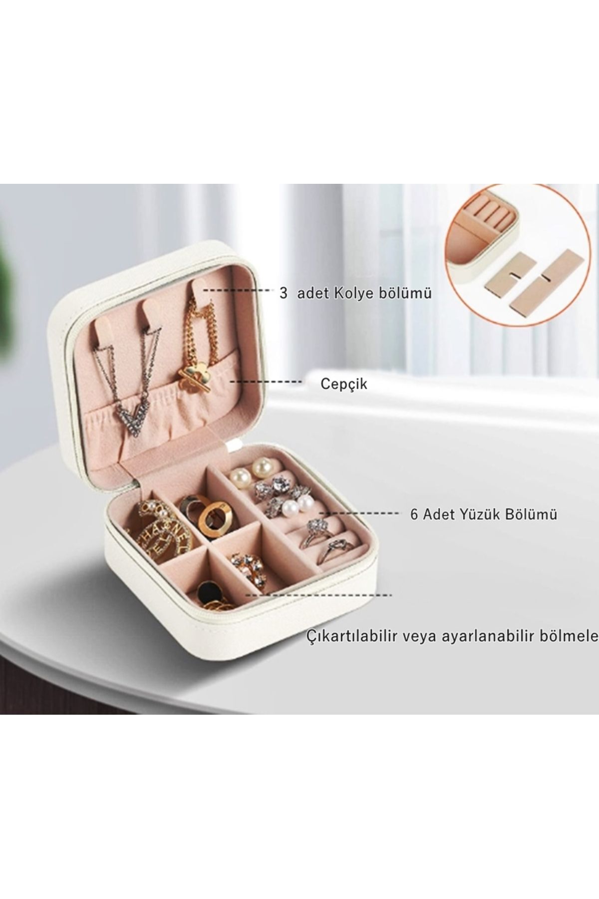 teknotrust EY093 Renkli Çok Bölmeli Takı kutusu - Takı Mücevher Organizeri - Seyahat Takı Kutusu