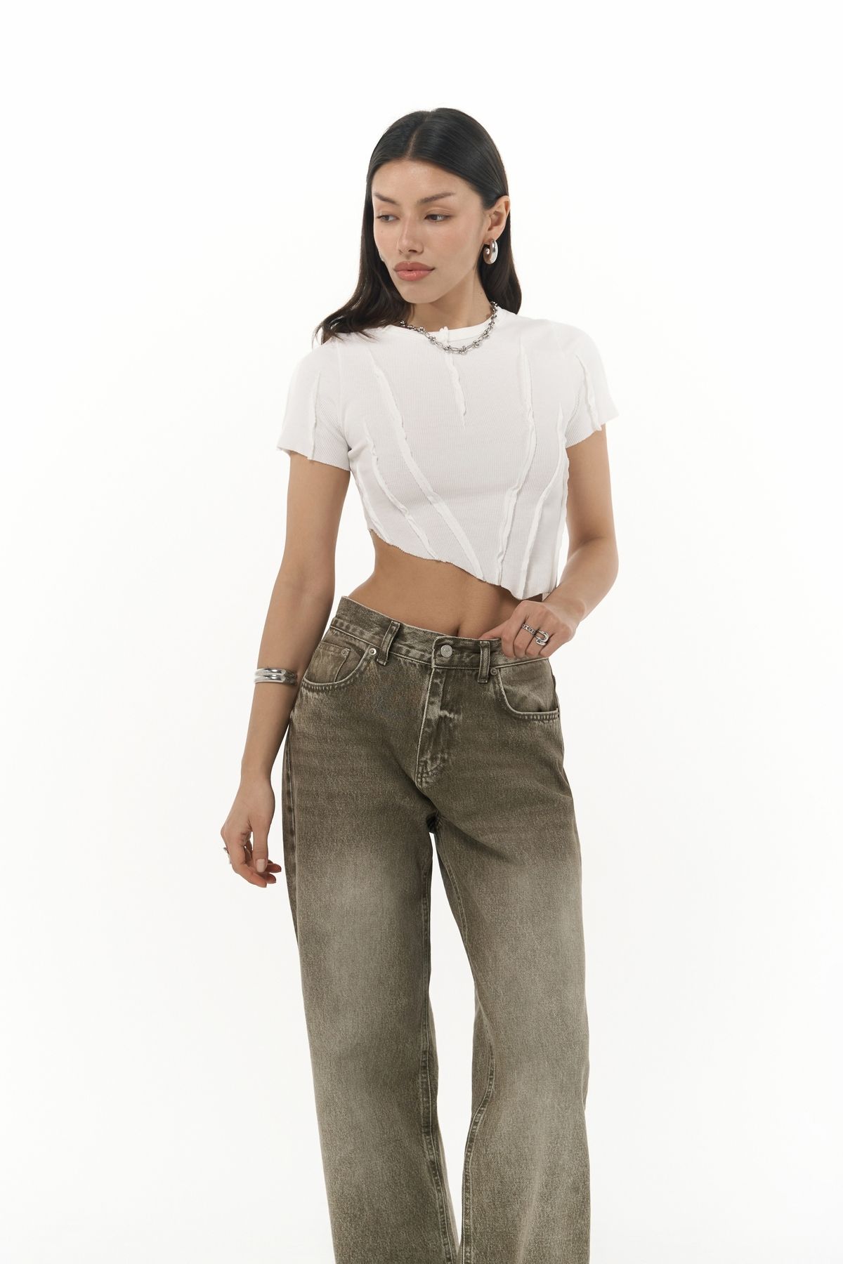 MAİ COLLECTİON Volme Yıkamalı Yeşil Jean Pantolon