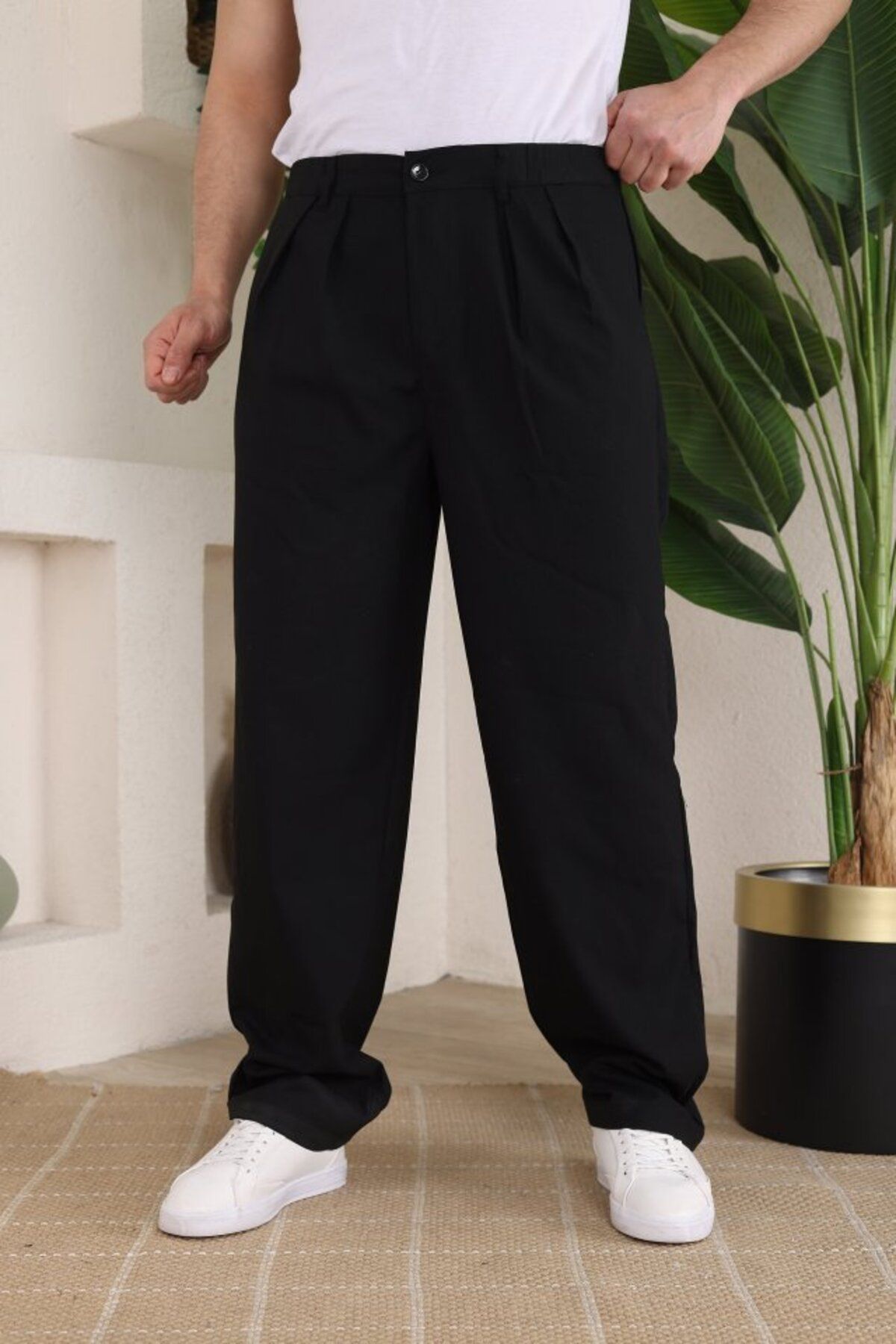 Modayakamoz Erkek Beli Lastikli Pileli Baggy Pantolon