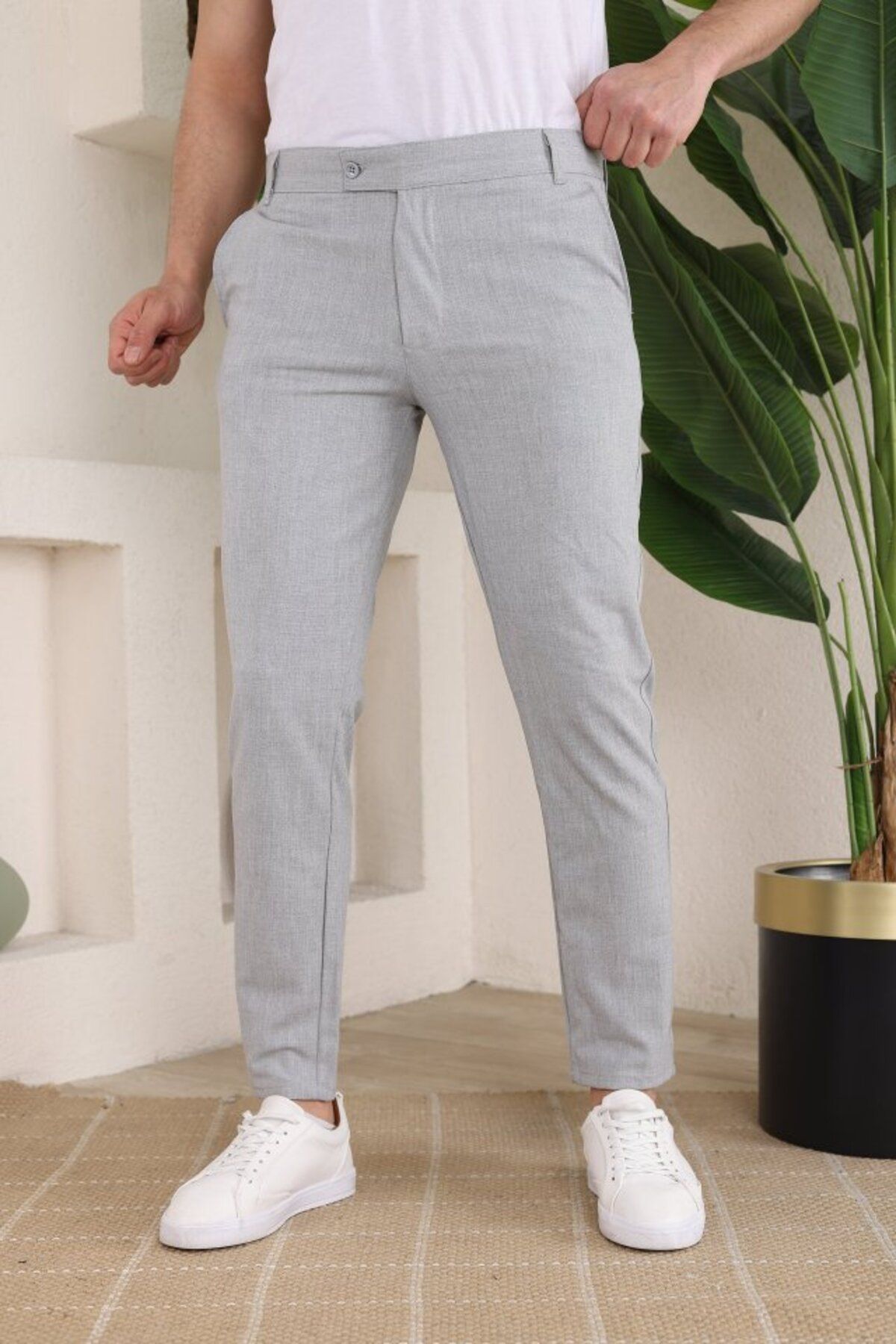Modayakamoz Erkek Slim Fit Likralı Bilek Boy Kumaş Pantolon
