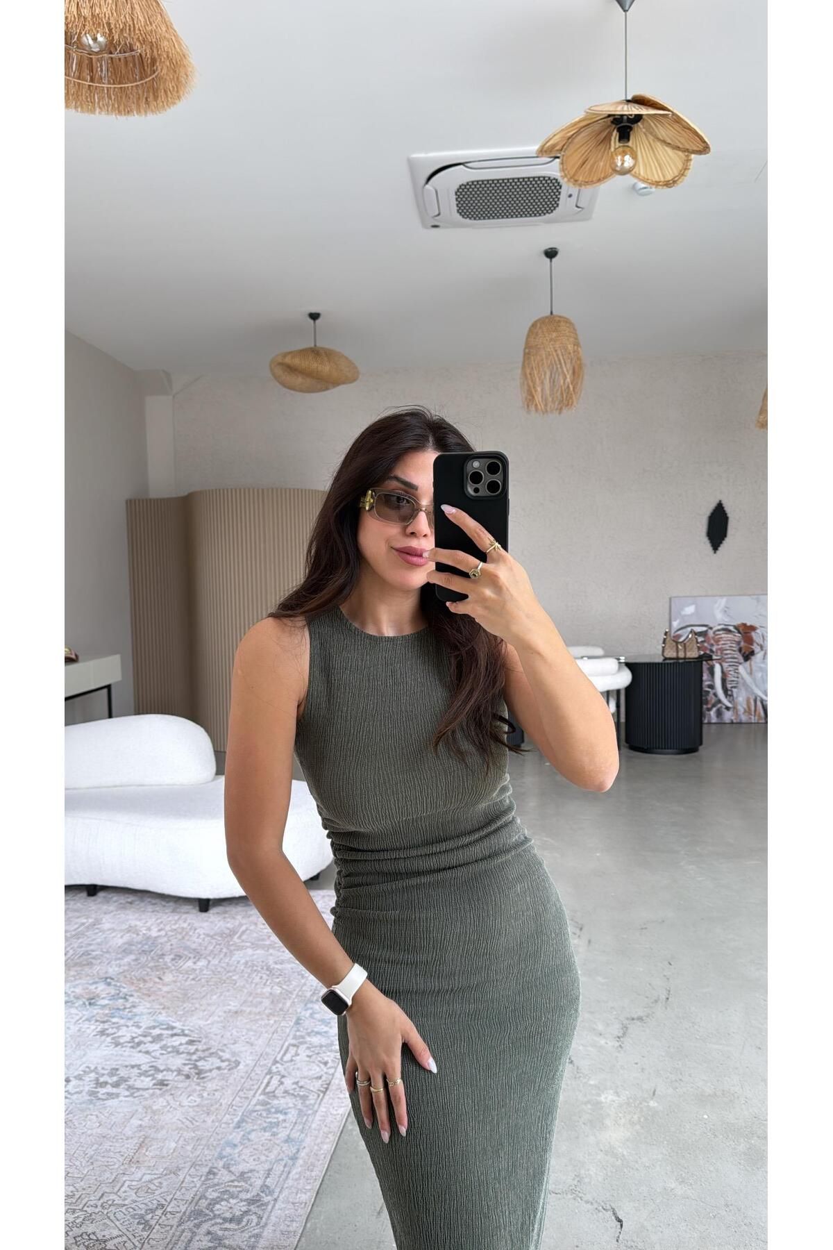 Buket Teke Haki Bürümcük ZR Model Büzgü Detay Elbise