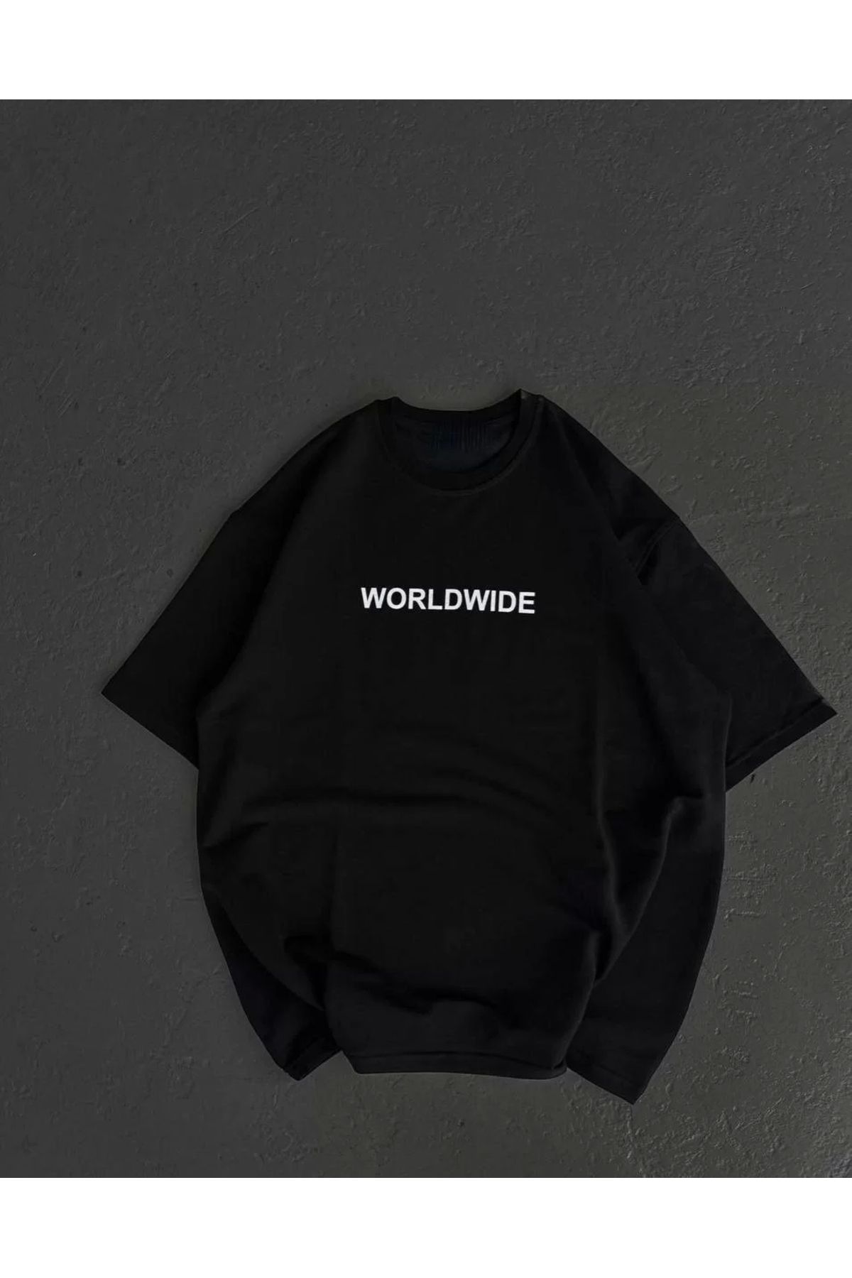 CVS Unisex Bisiklet Yaka Baskılı Oversize T-Shirt - Siyah