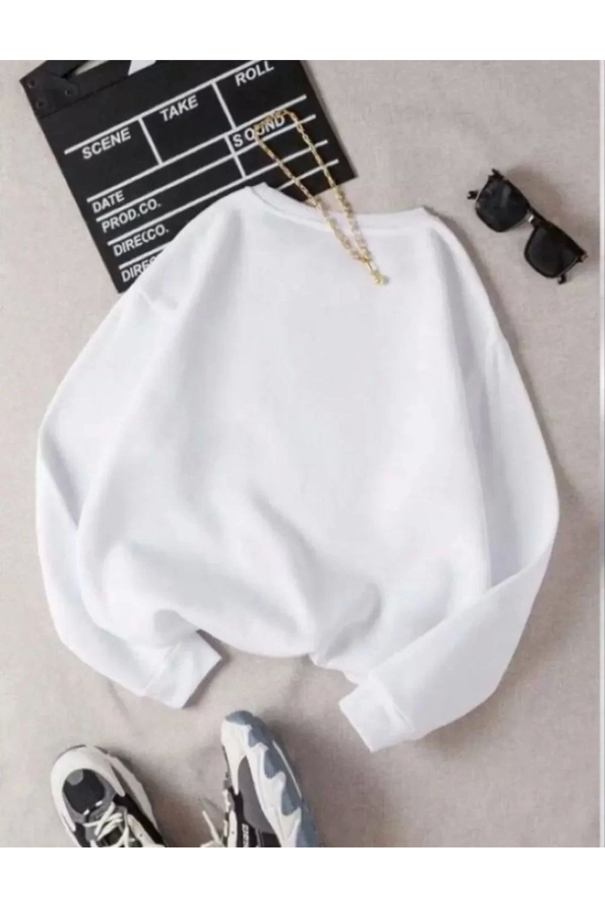 CVS Unisex Üç İplik Biskilet Yaka SweatShirt - Beyaz