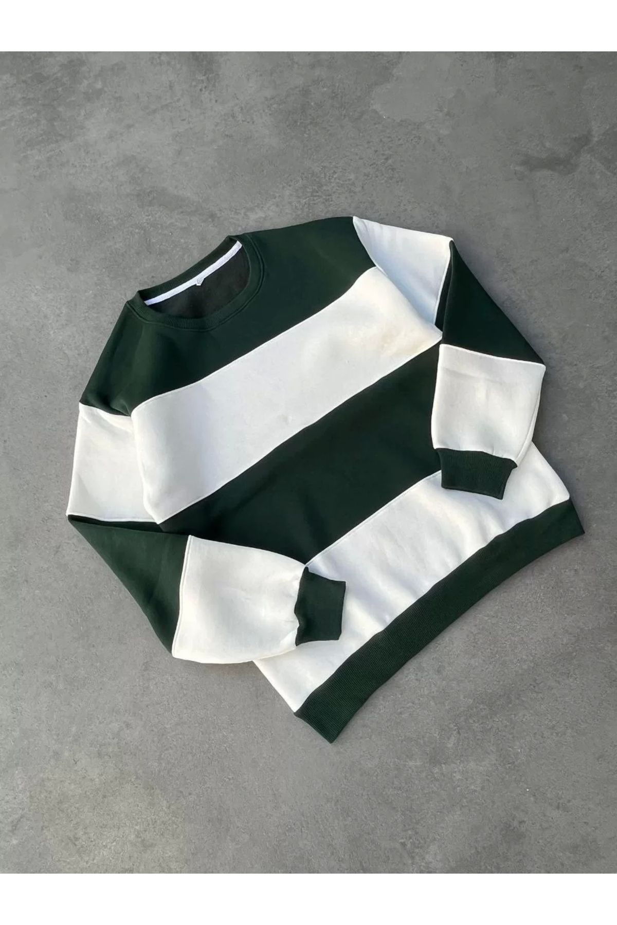 CVS Parçalı Bisiklet Yaka Baskılı SweatShirt - Yeşil