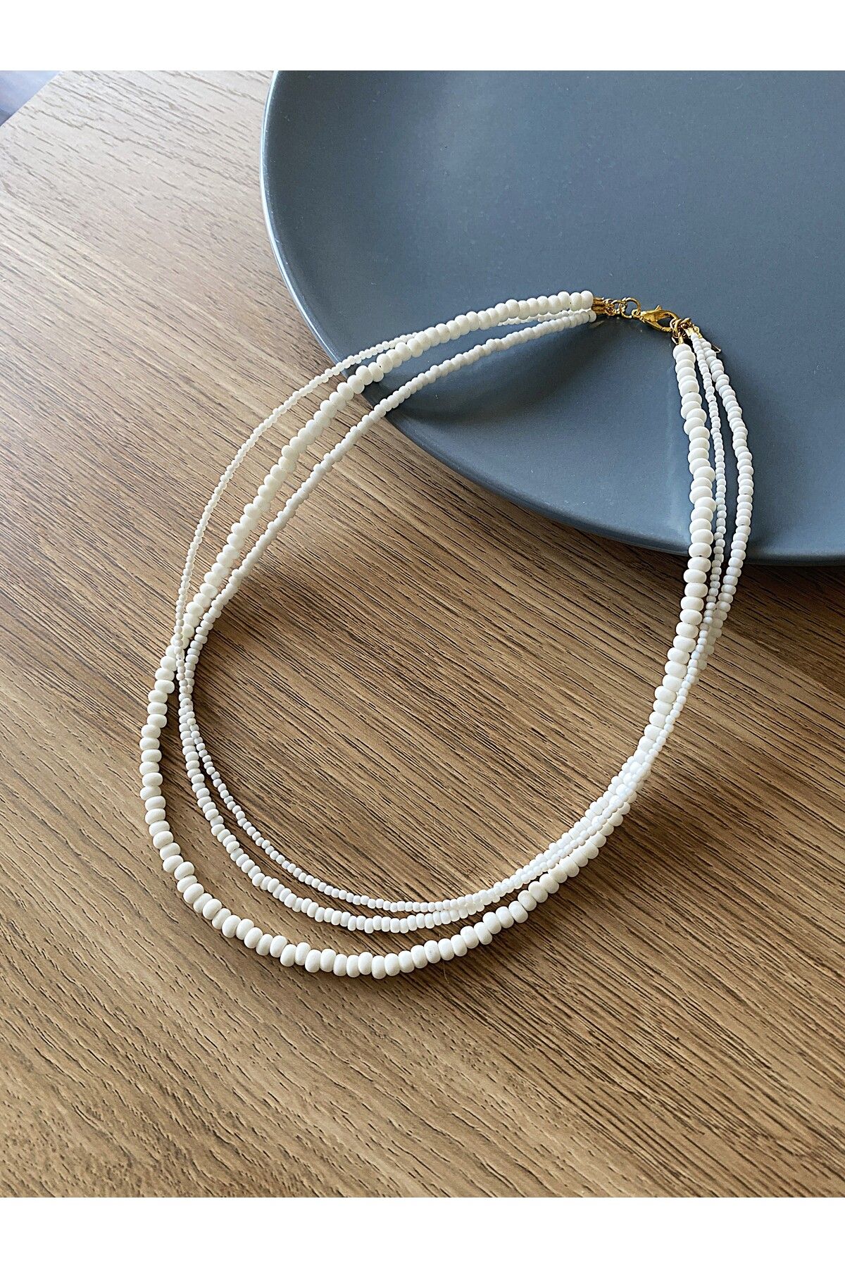 dela otantik El Yapımı Çok Sıralı Sade Kadın Kolye – Beyaz Boncuklu Otantik Etnik Bohem Bijuteri Takı Jewelry