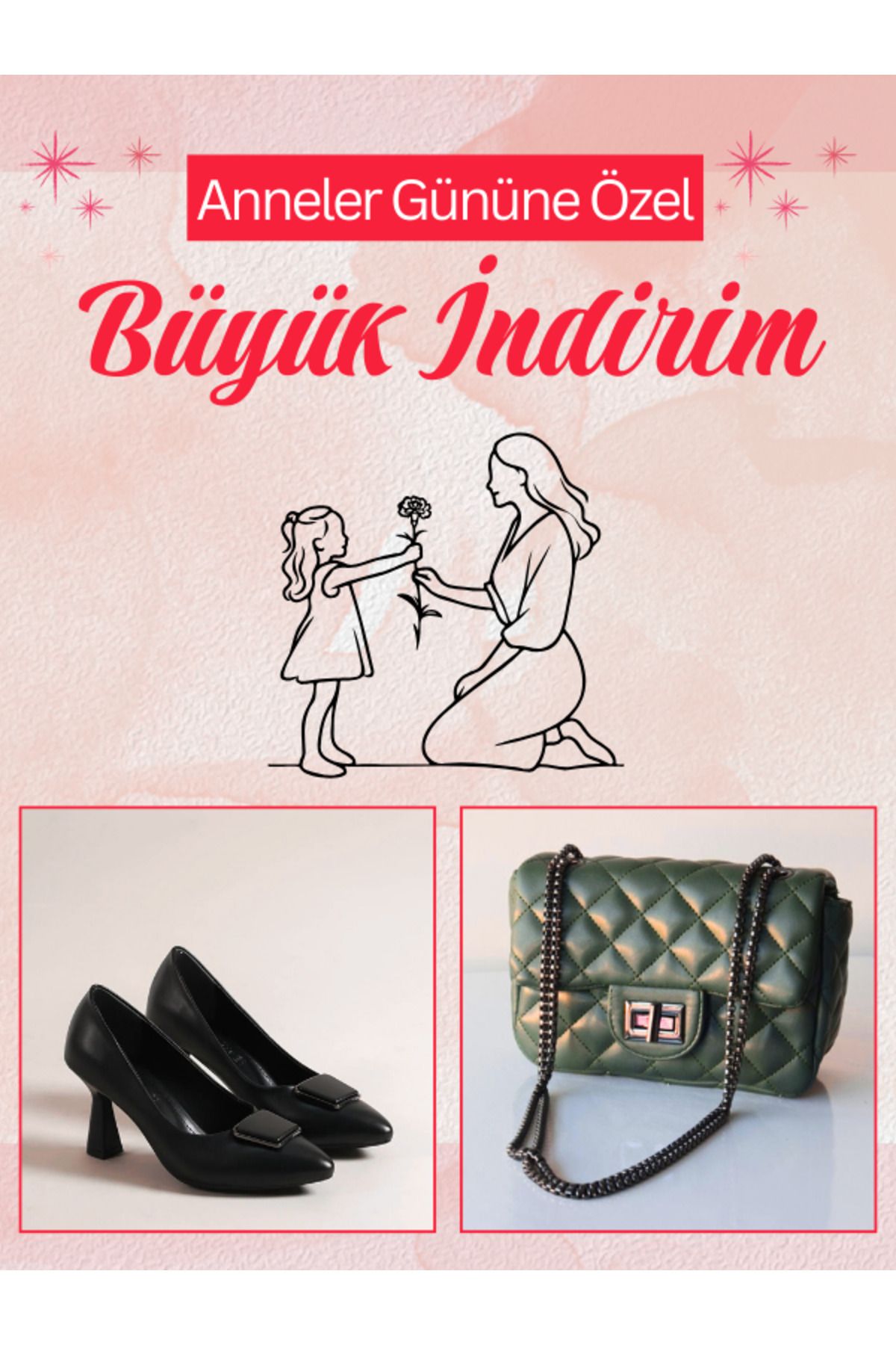 BAKHADİ Anneler Günü Seti Siyah Tokalı Topuklu Ayakkabı+Çanta