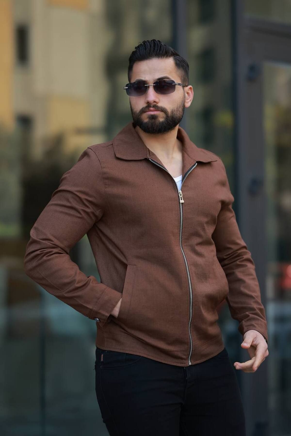 LUMAST Yeni Sezon Erkek Premium Yazlık/Baharlık Keten Polo Yakalı İnce Ceket