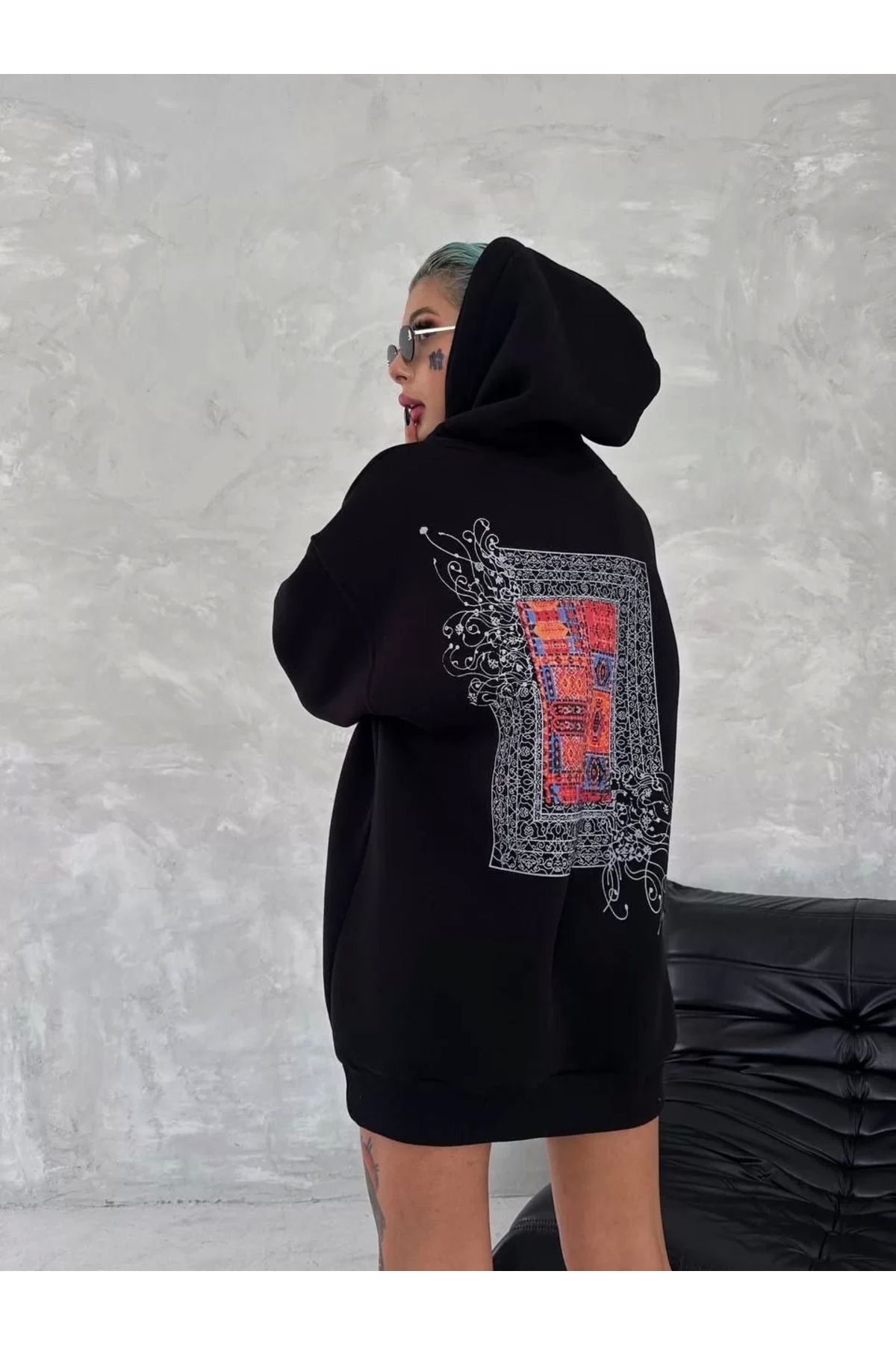 CVS Uzun Kol Kapüşonlu Ön Ve Arka Baskılı SweatShirt - Siyah