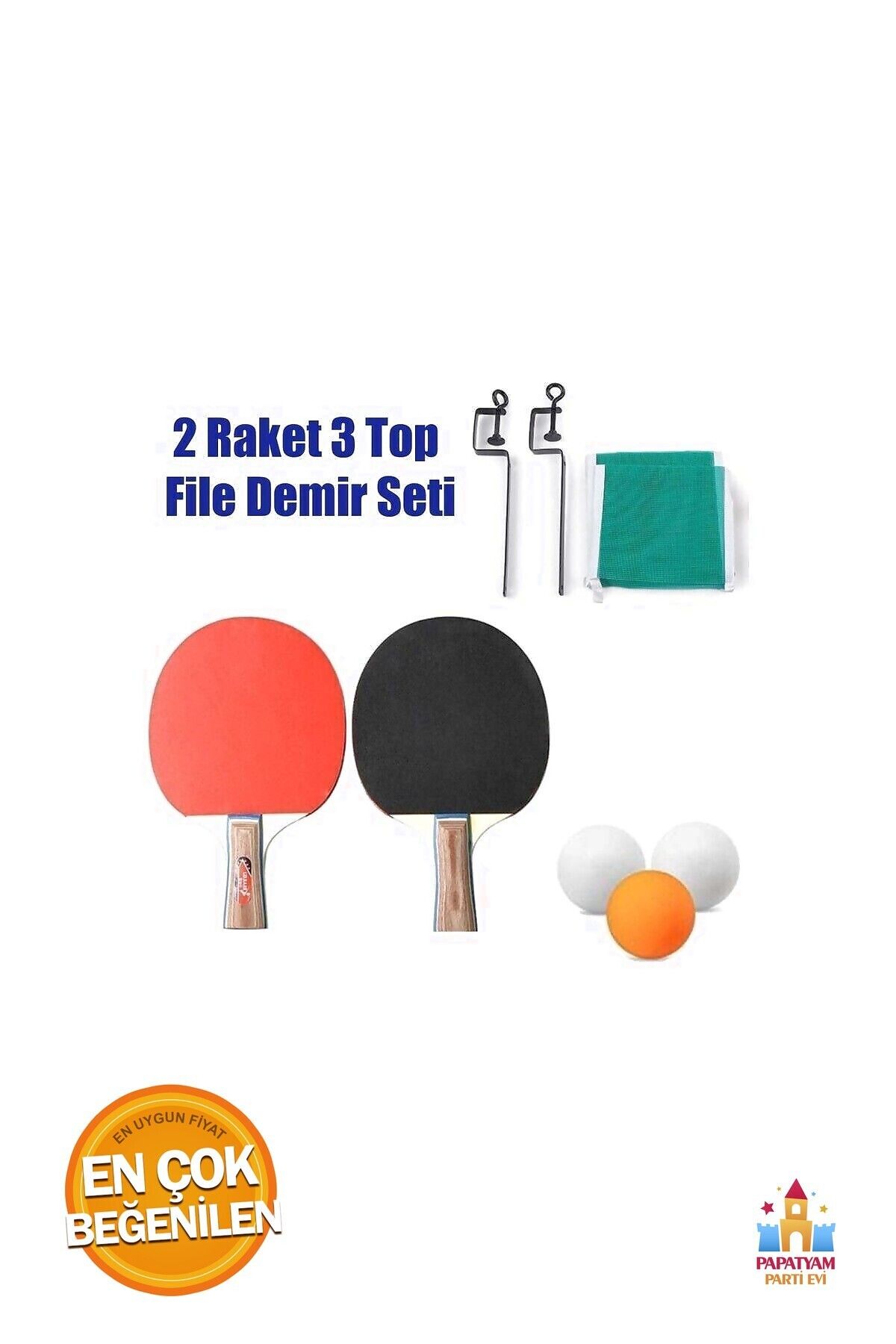 PapatyamPartiEvi Raket, 3 Top ve File İle Masa Tenis Seti - Profesyonel Kalitede Spor ve Eğlence Keyfi