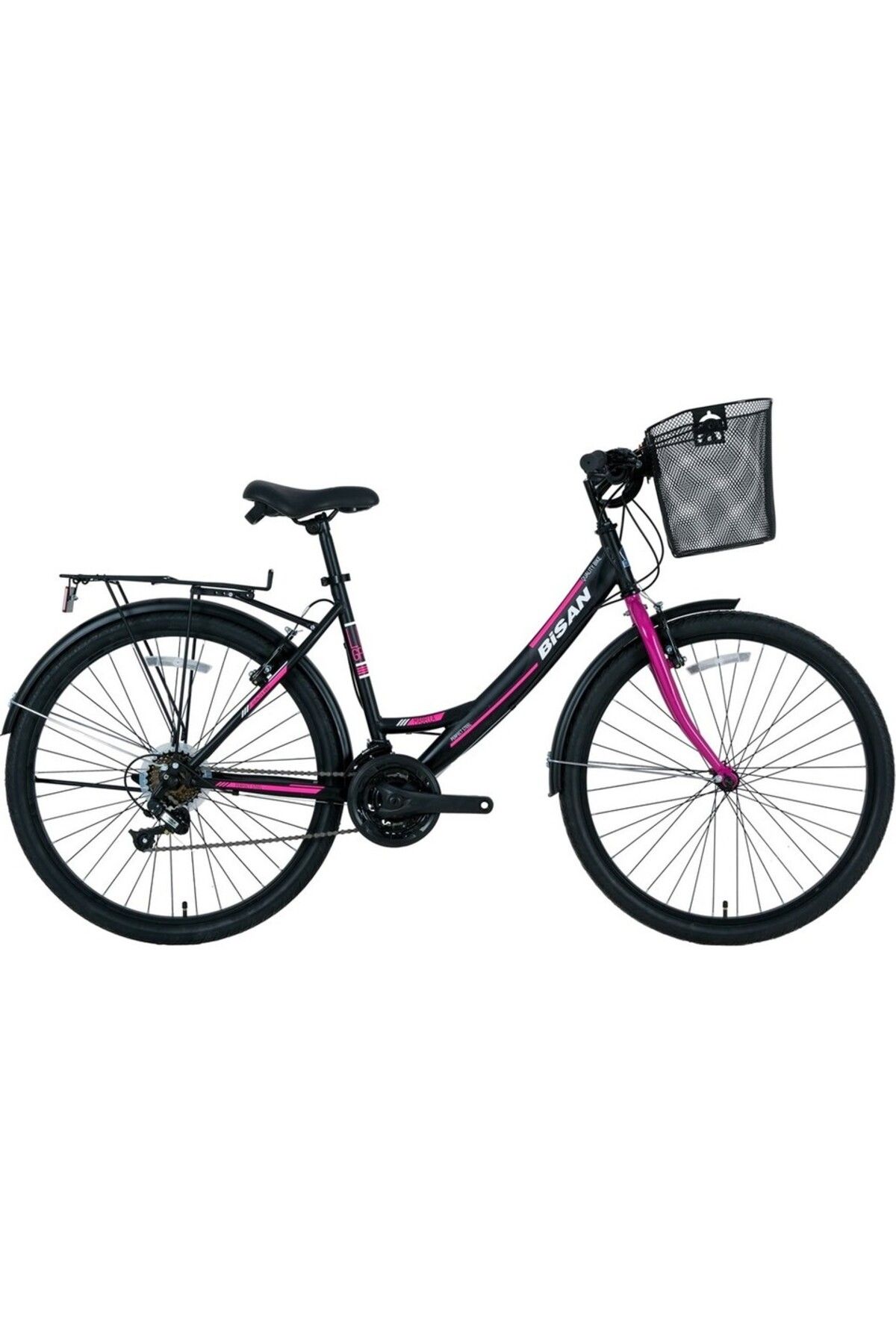 Bisan BİSAN MABELLA MAT SİYAH MOR ŞEHİR BİSİKLETİ 21 VİTES 24 JANT 34CM KADRO BLC